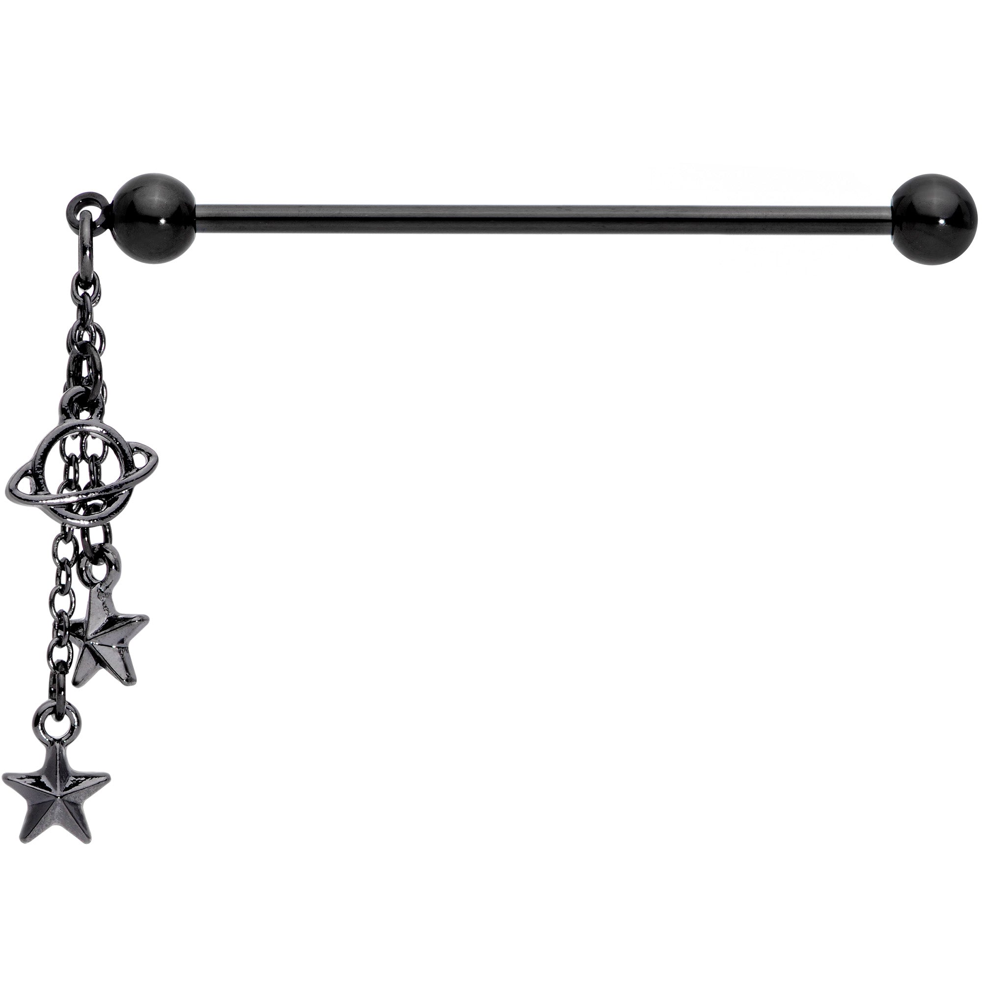 14G Black Planet Stars Dangle Industrial Barbell 38mm