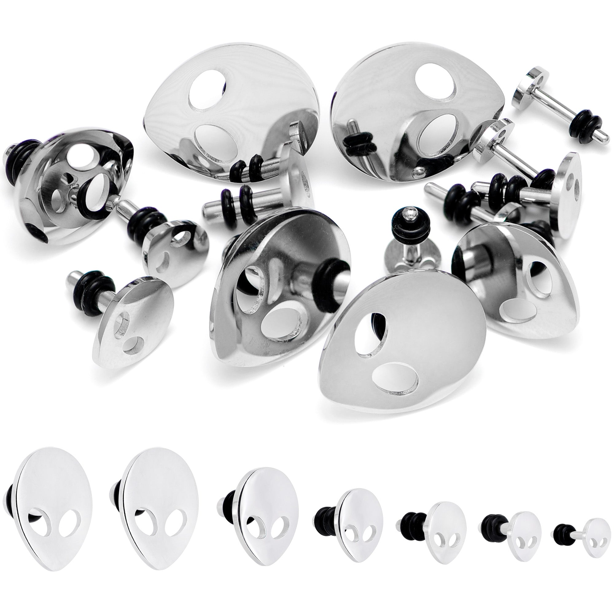 Steel Space Alien Single Flare Plug Set 14G to 2G