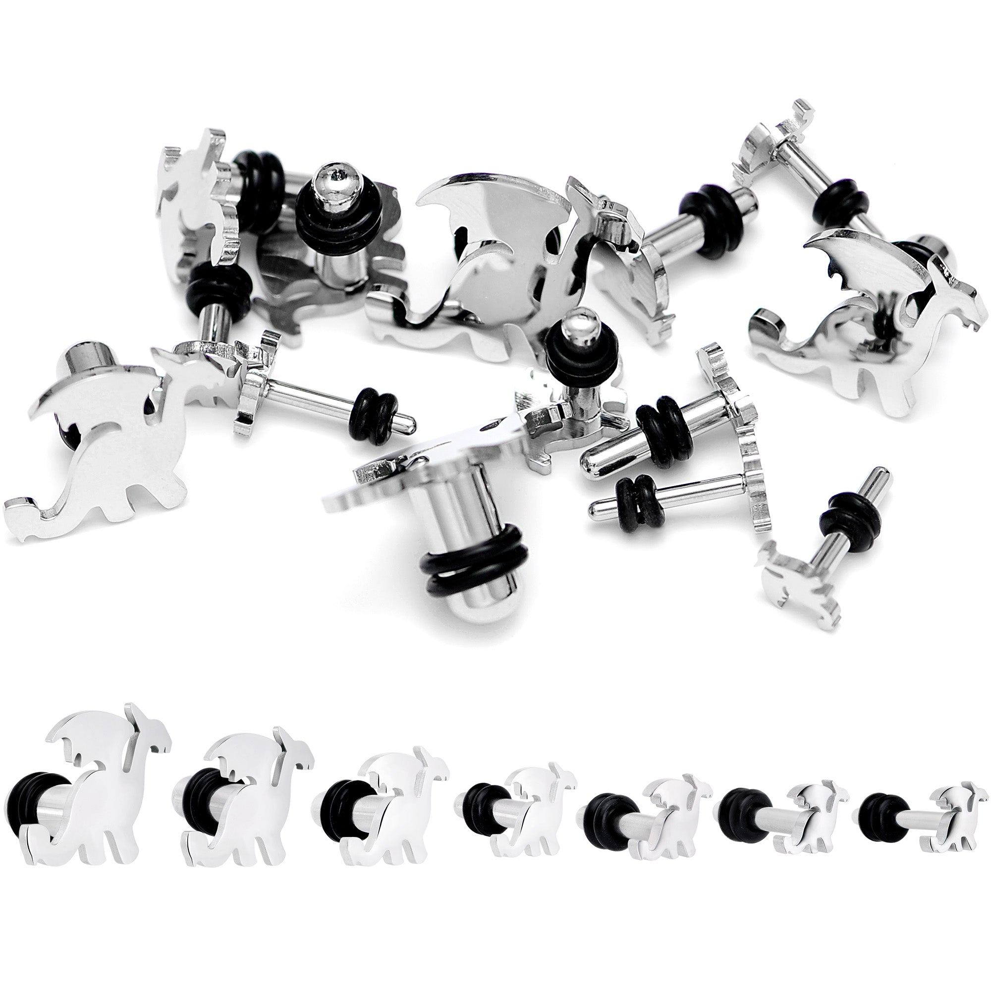 Steel Fantasy Dragon Single Flare Plug Set 14G to 2G