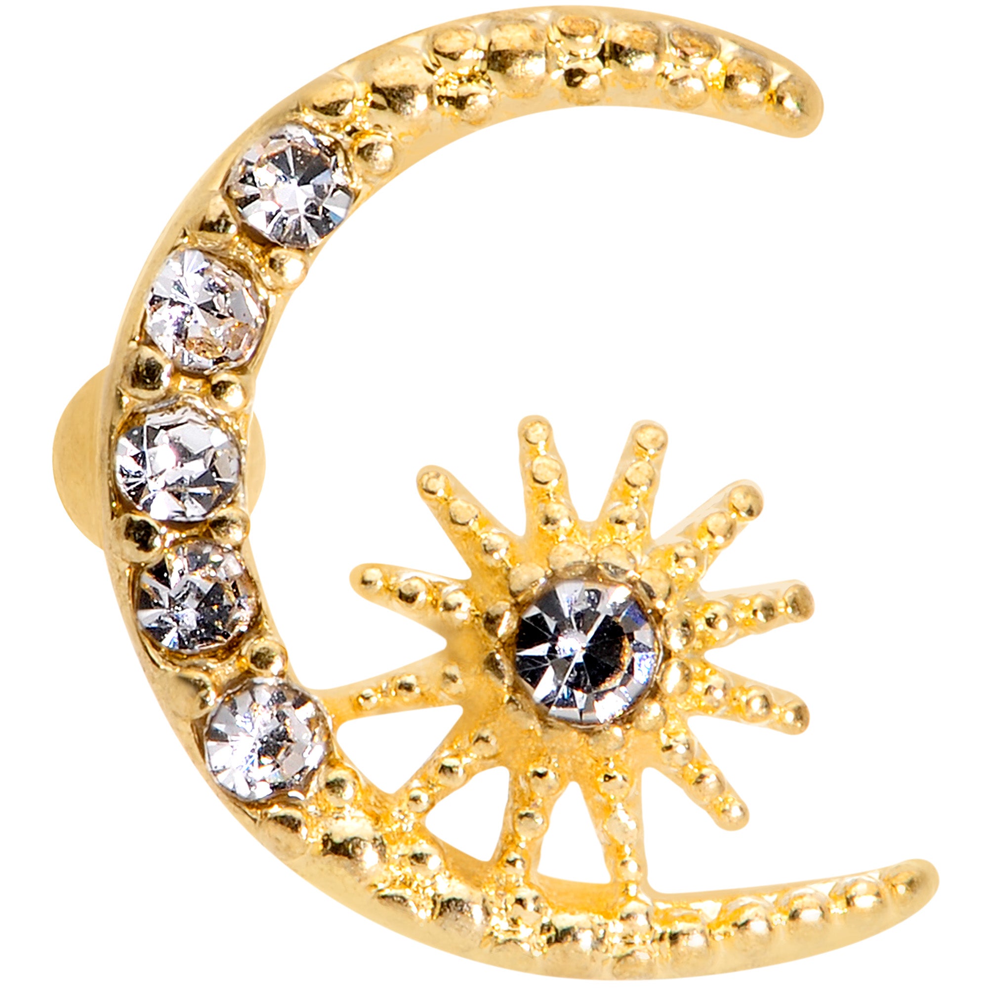 16G 5/16 Clear Gem Gold Tone Crescent Moon Star Cartilage Tragus