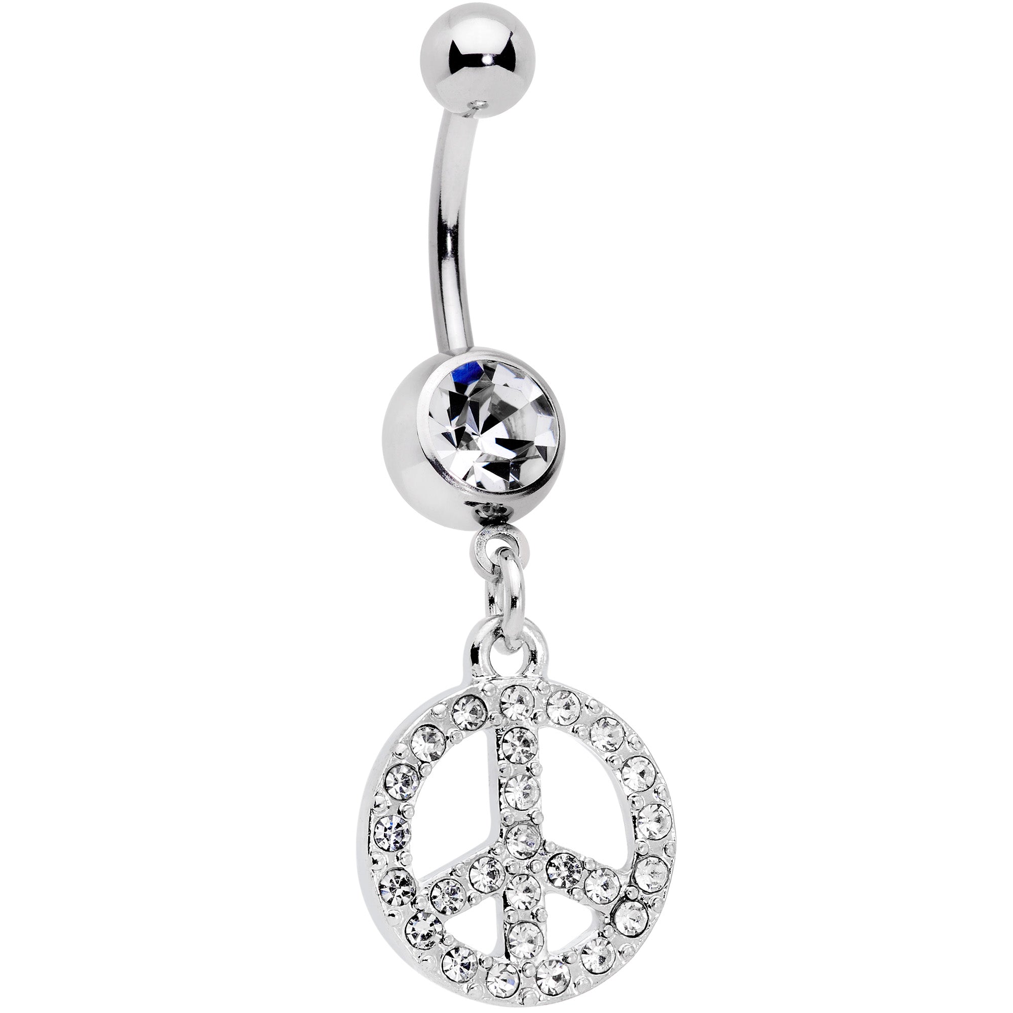 Clear Gem Peace Sign Dangle Belly Ring