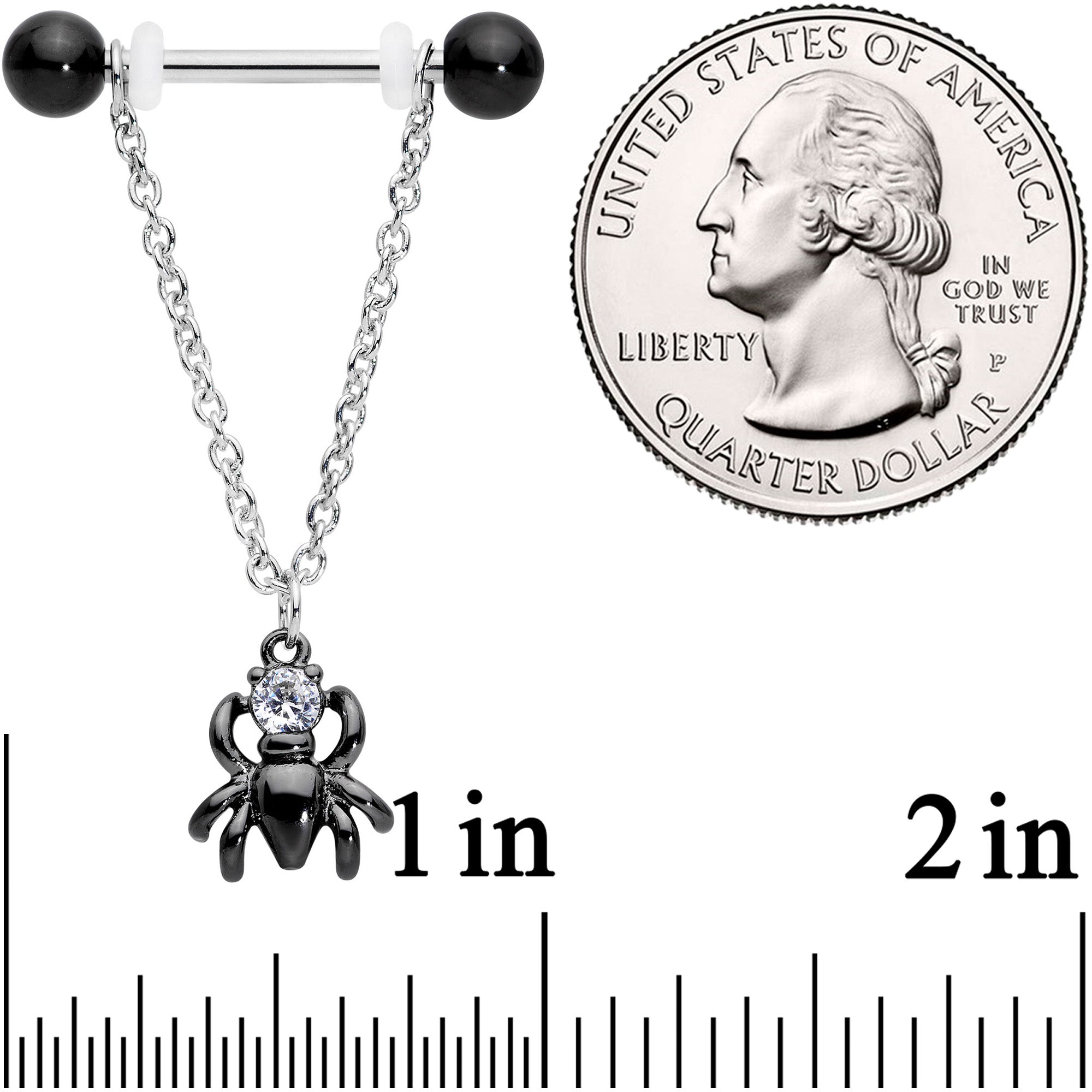 14G 5/8" Clear CZ Gem Spider Web Black Dangle Nipple Ring Set