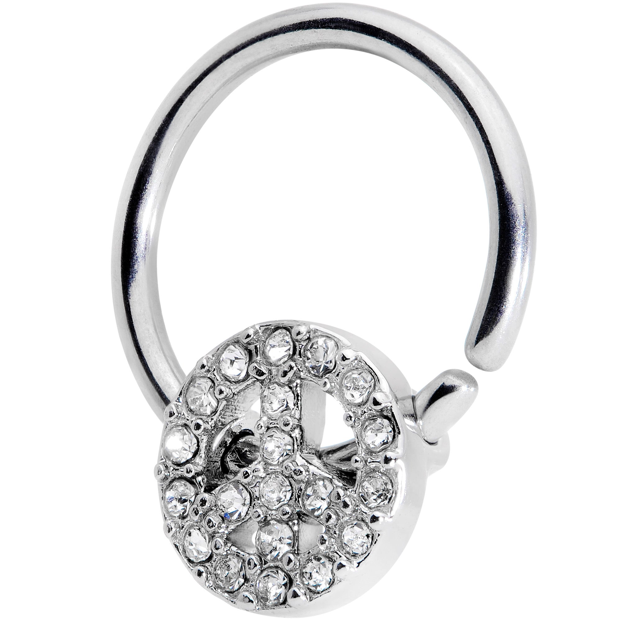 16G 3/8 Clear Gem Retro Peace Sign Closure Ring