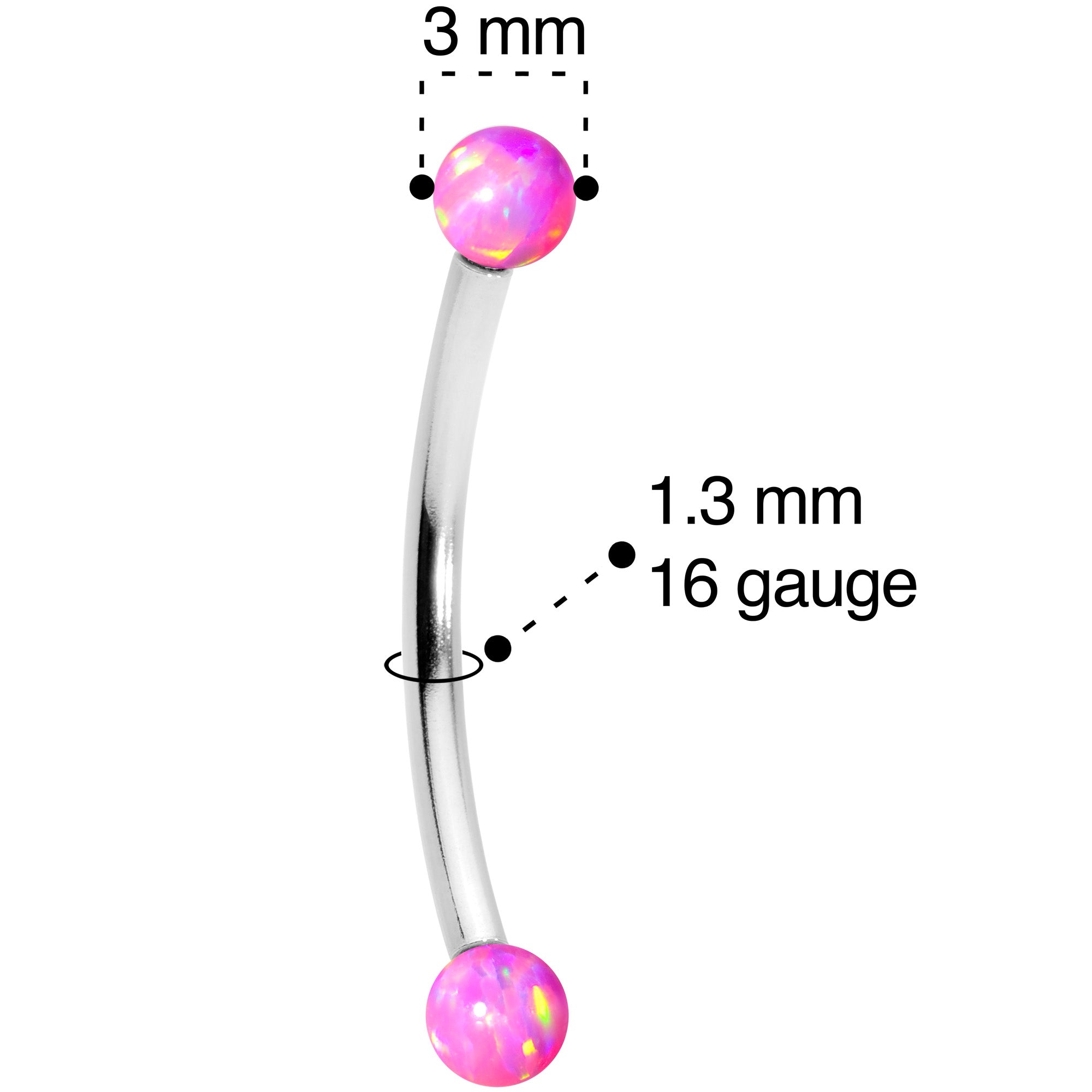 16G 9/16 3mm Pink Synthetic Opal Curved Barbell