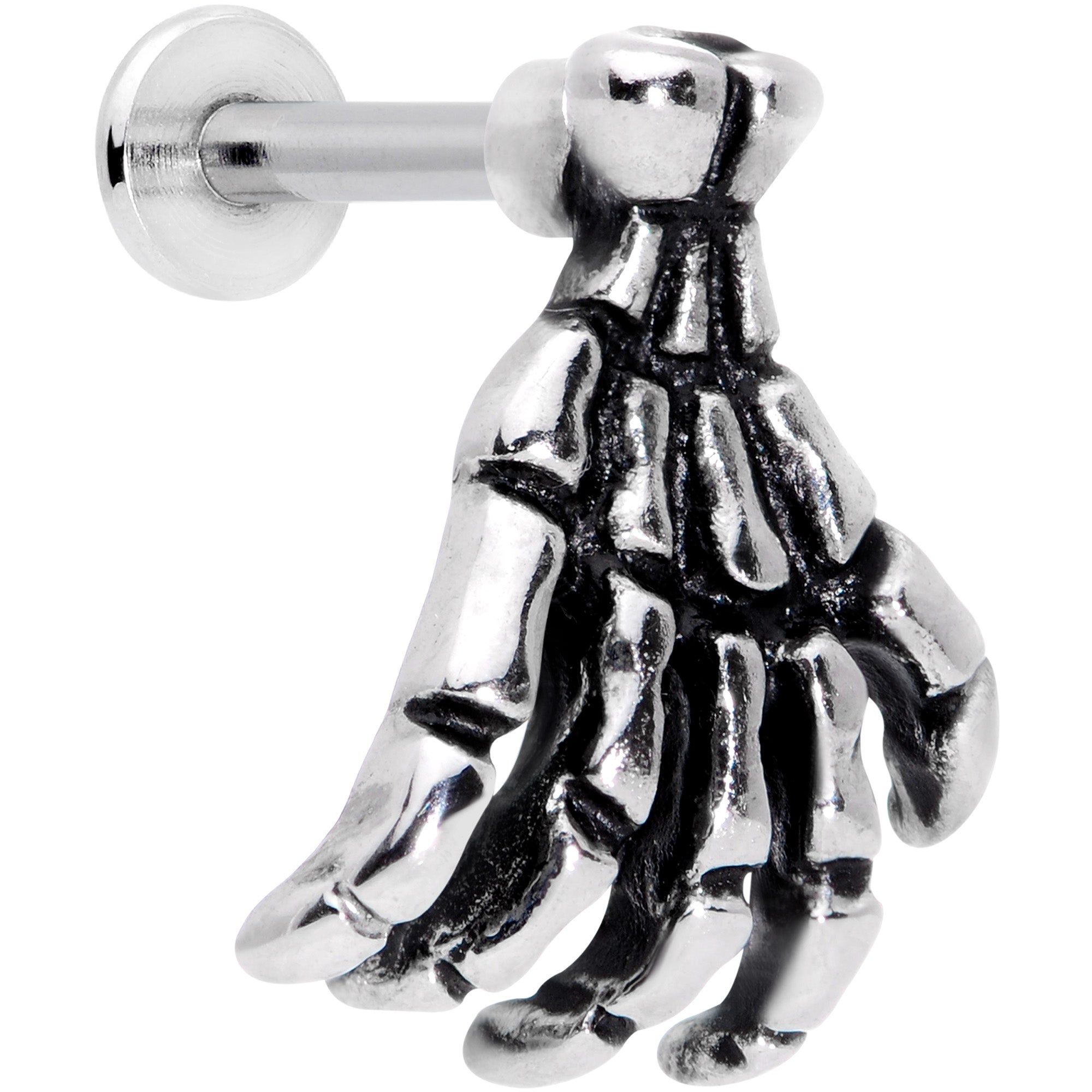 16G 1/4 Spooky Skeleton Hand Halloween Labret Monroe Tragus