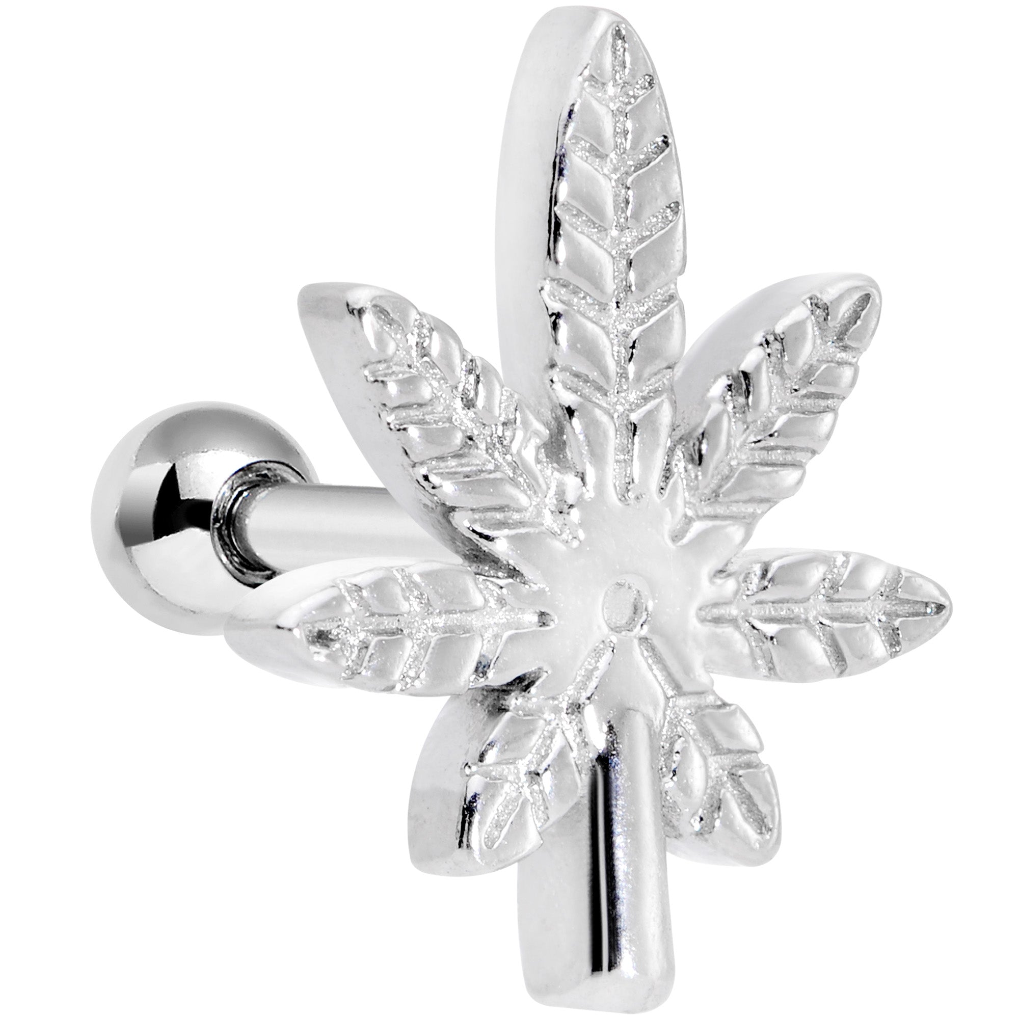 16G 1/4 Textured Marijuana Pot Leaf Cartilage Tragus Earring