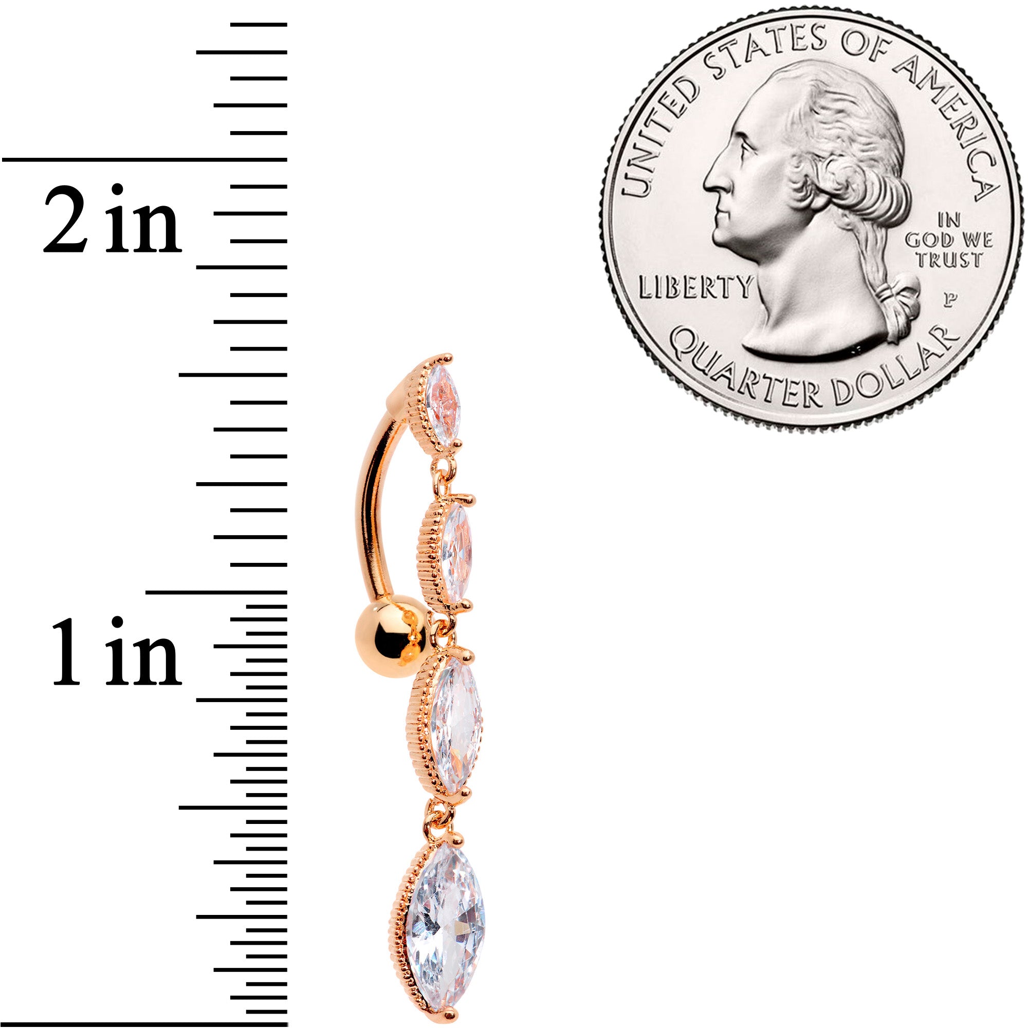 Clear CZ Gem Rose Gold Tone Waterfall Dangle Top Mount Belly Ring