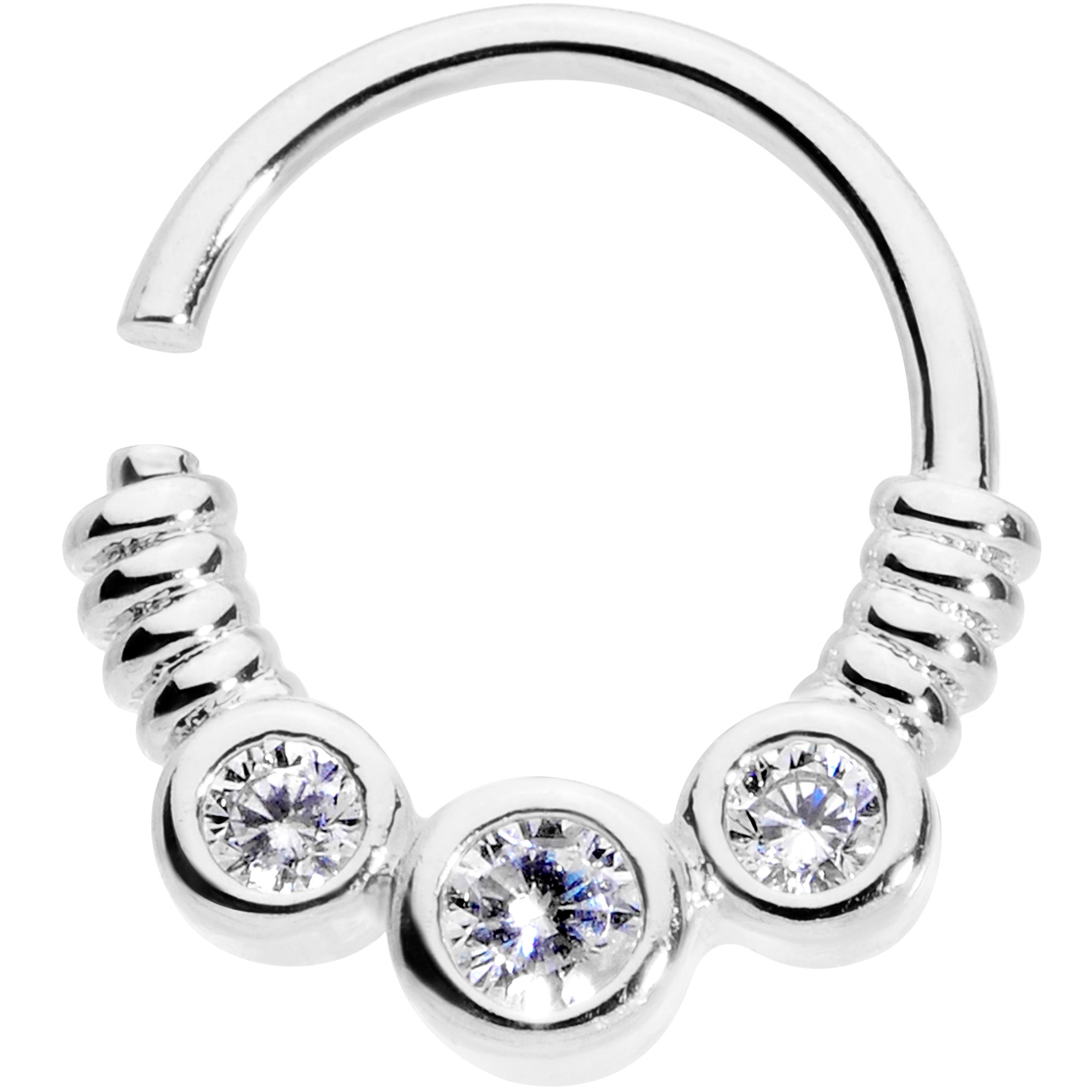 16G 3/8 Clear CZ Gem Trio Coils Closure Ring