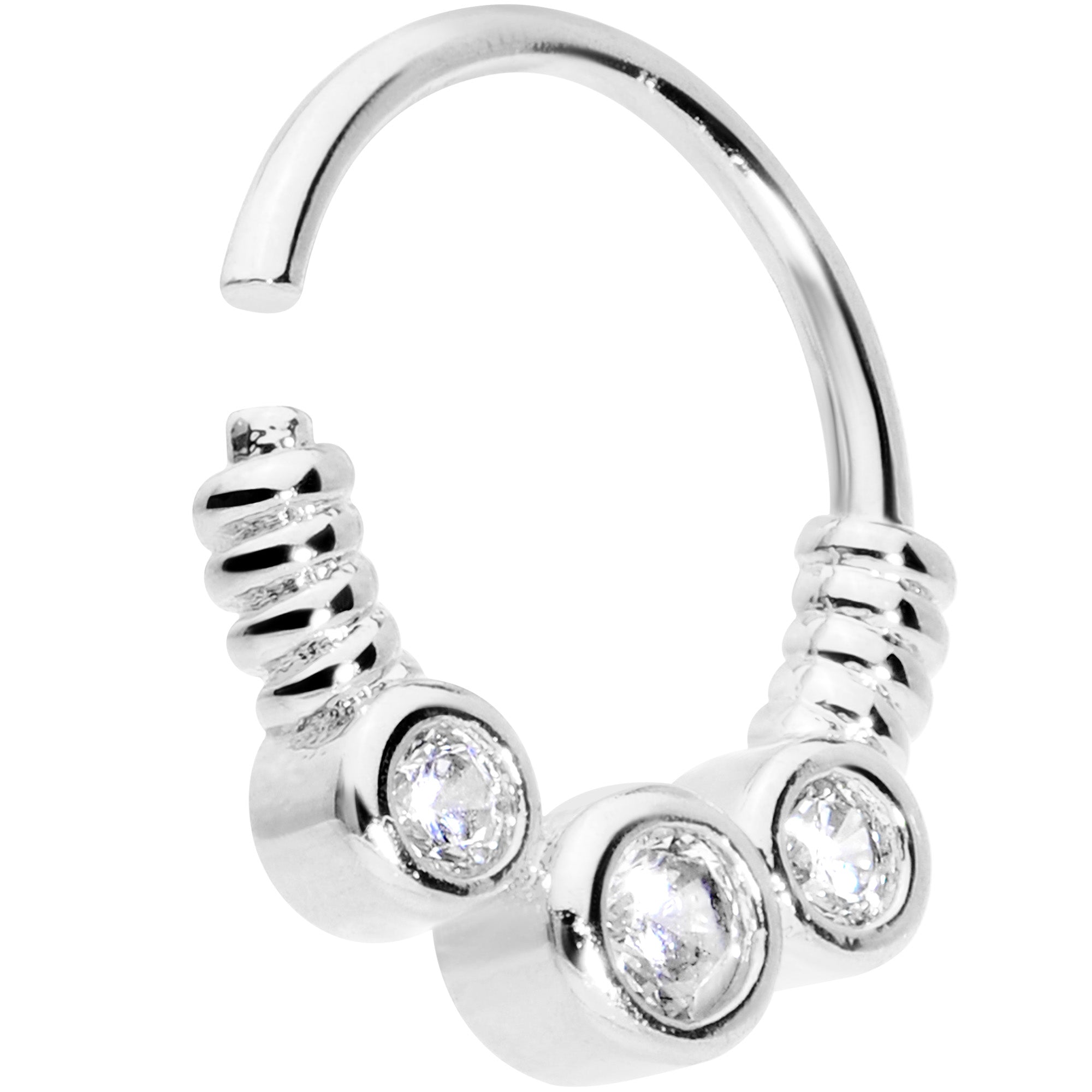 16G 3/8 Clear CZ Gem Trio Coils Closure Ring