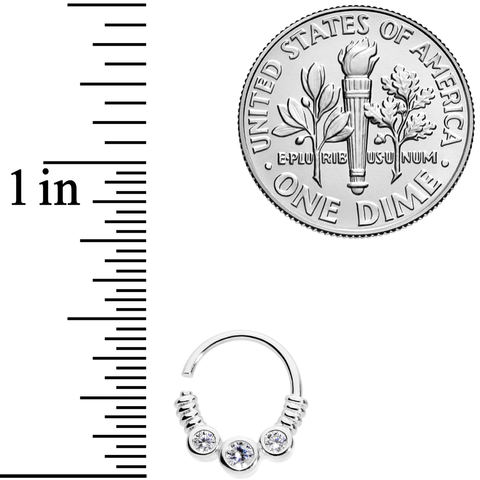 16G 3/8 Clear CZ Gem Trio Coils Closure Ring