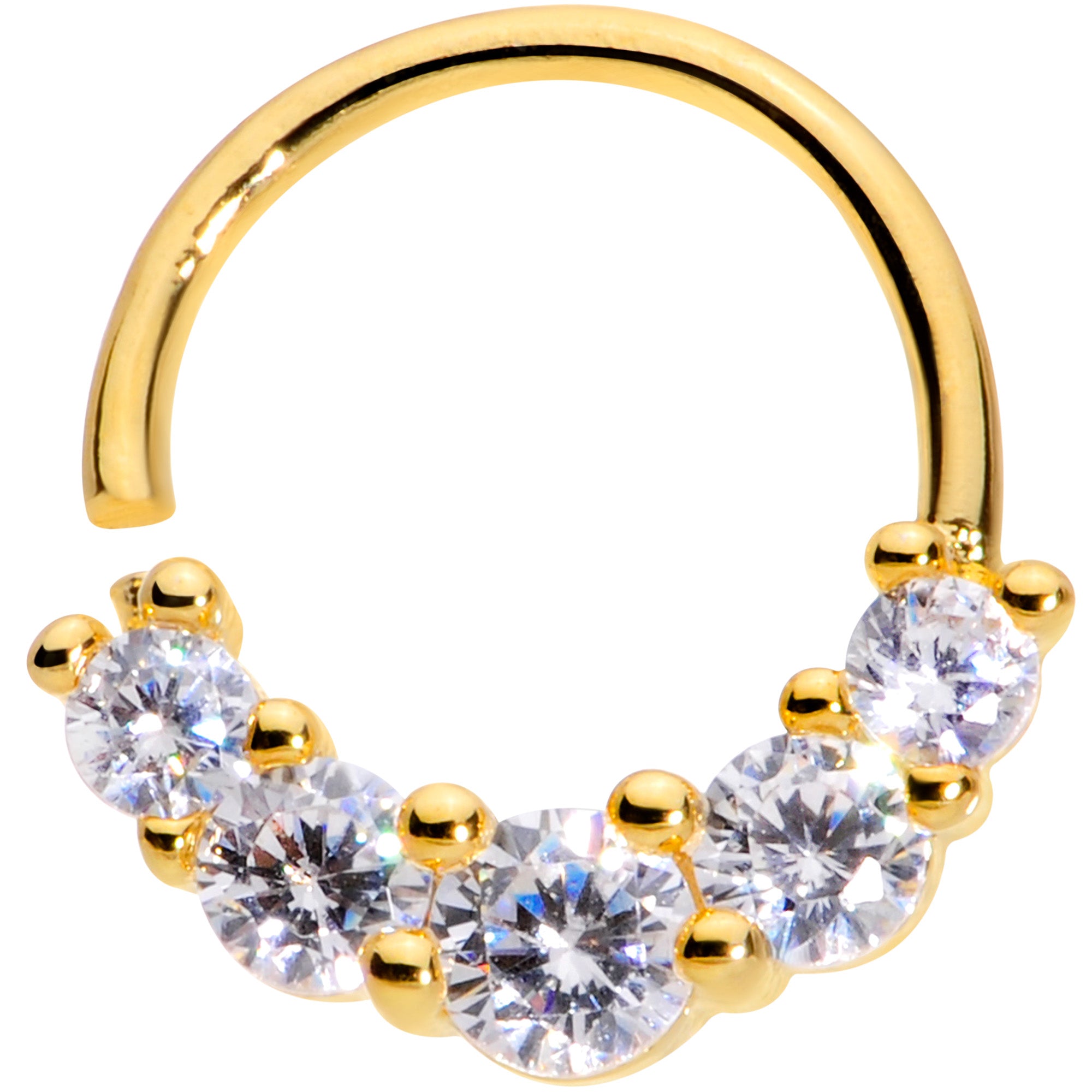 16G 3/8 Clear CZ Gem Cluster Gold Tone Closure Ring