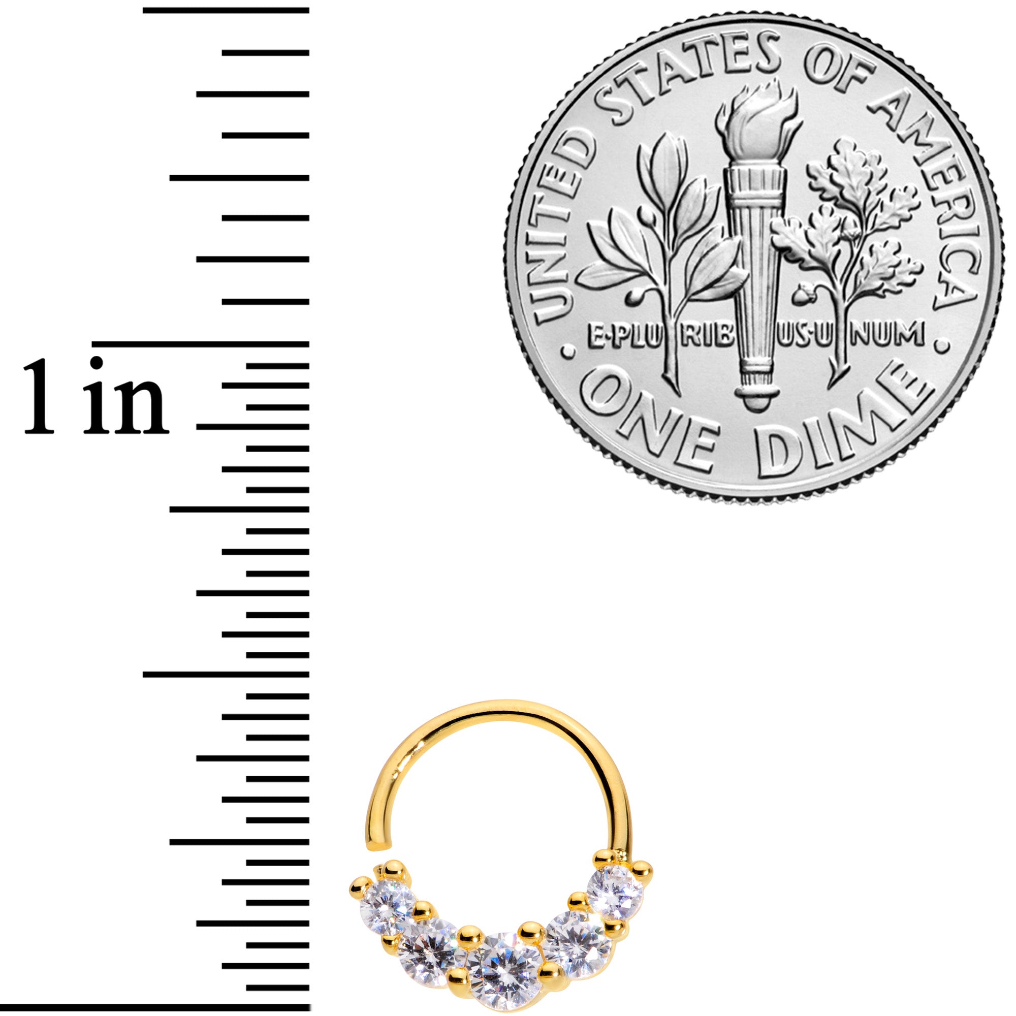 16G 3/8 Clear CZ Gem Cluster Gold Tone Closure Ring