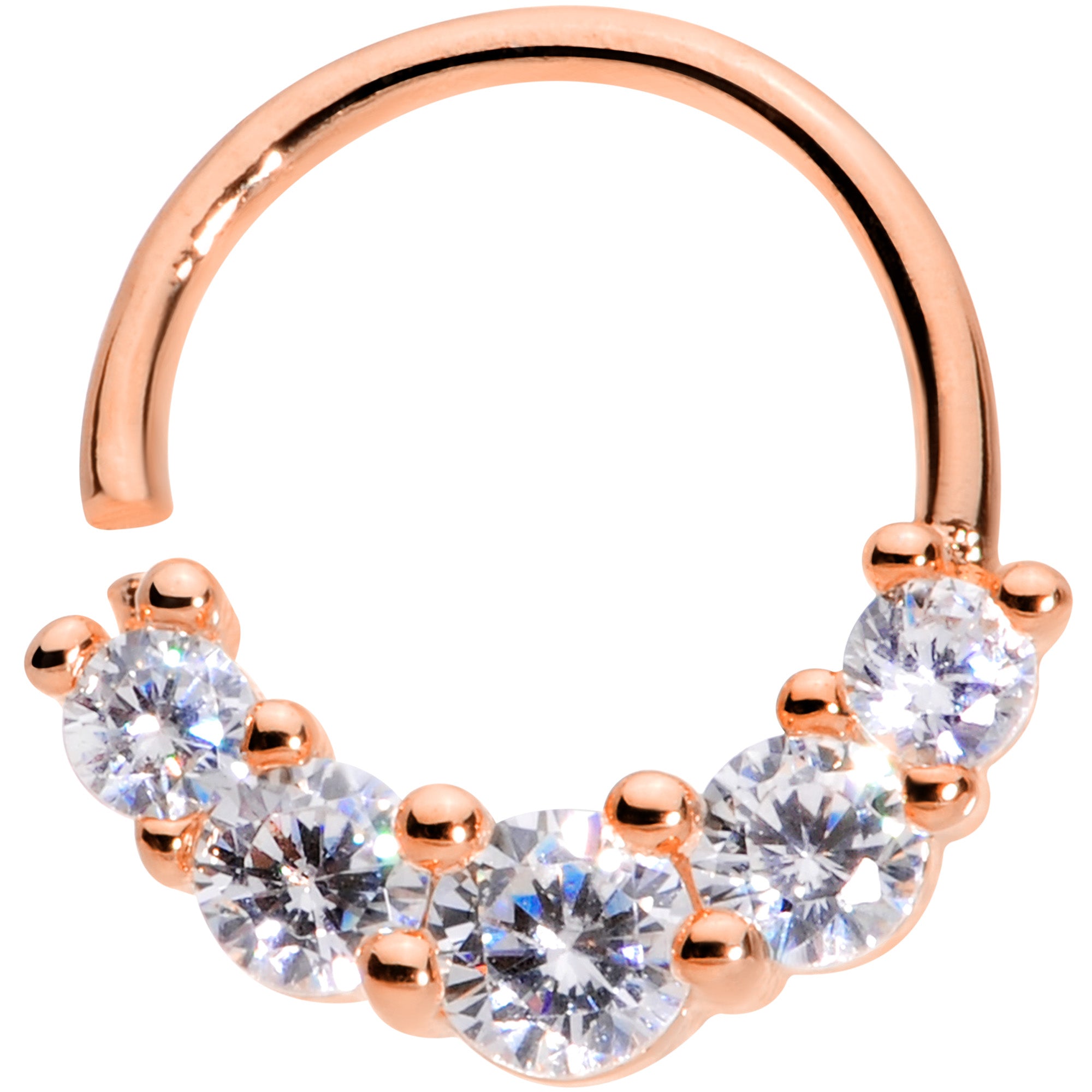 16G 3/8 Clear CZ Gem Cluster Rose Gold Tone Closure Ring