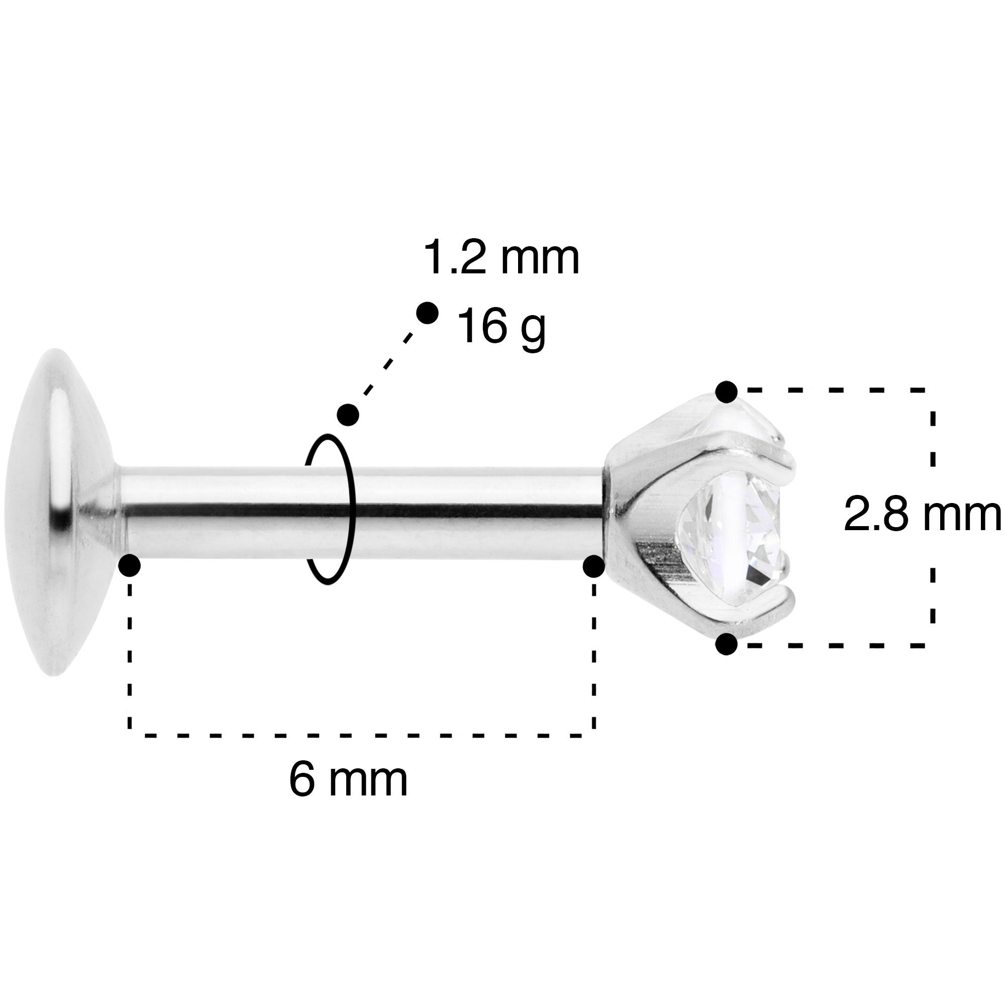 16G 1/4 3mm CZ G23 Titanium Internally Threaded Labret