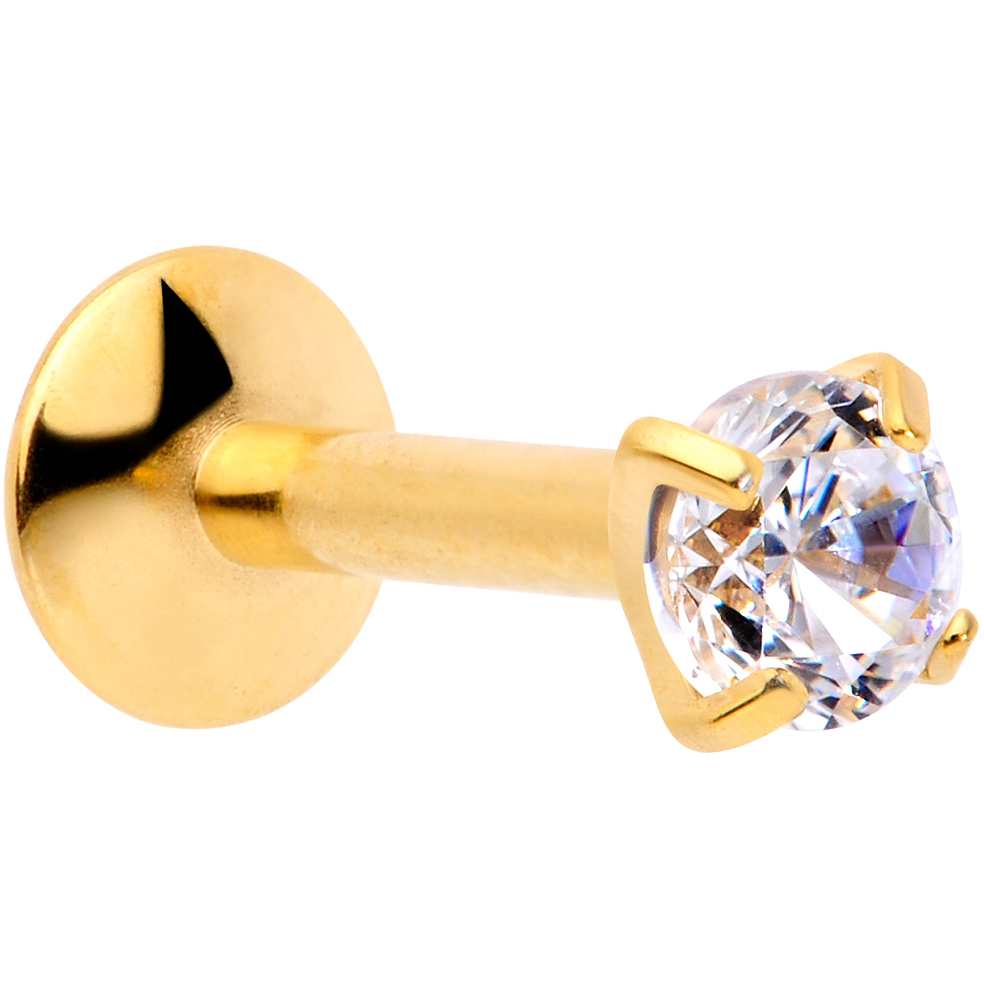 16G 1/4 3mm CZ Gold Tone G23 Titanium Internal Thread Labret
