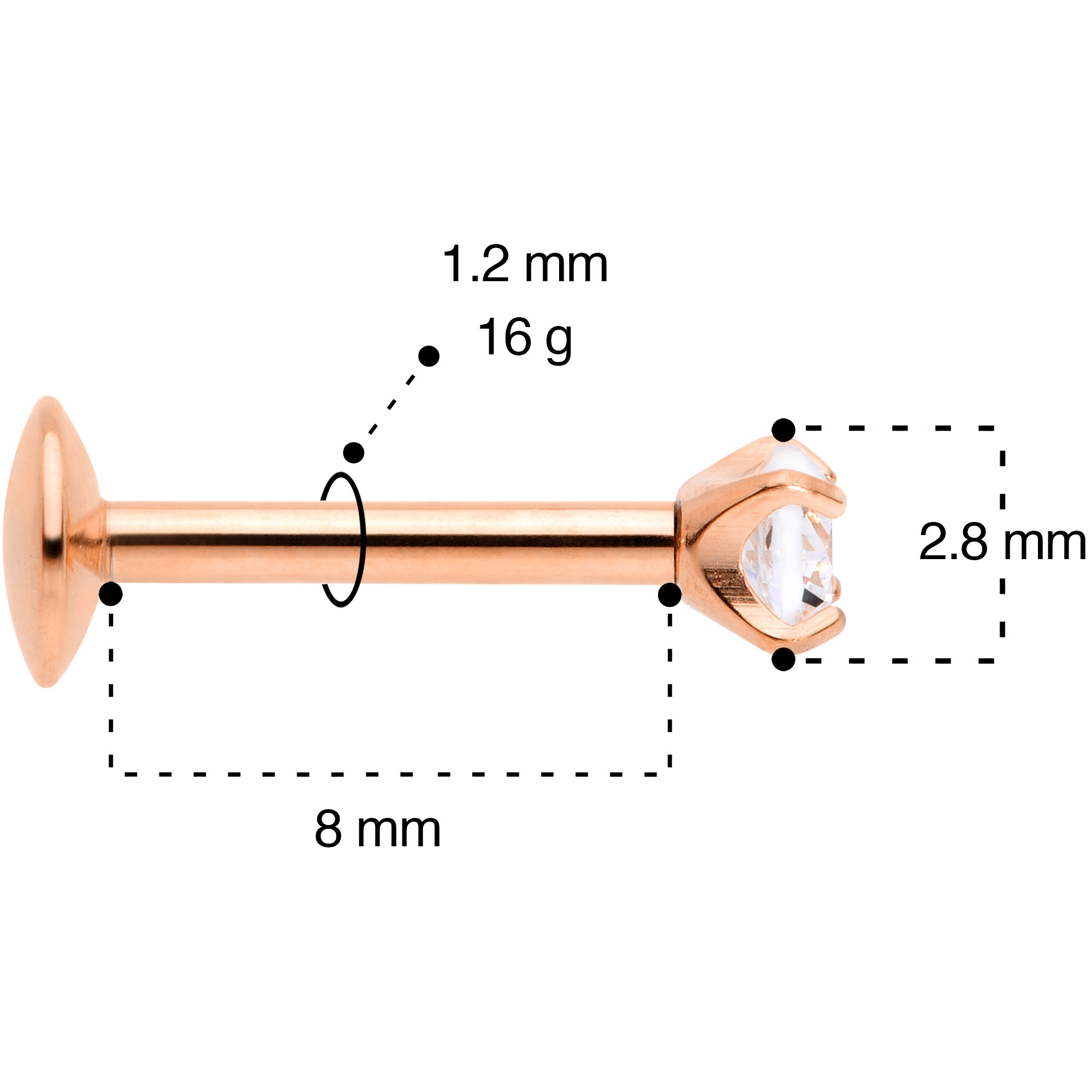 16G 5/16 3mm CZ Rosy G23 Titanium Internally Threaded Labret