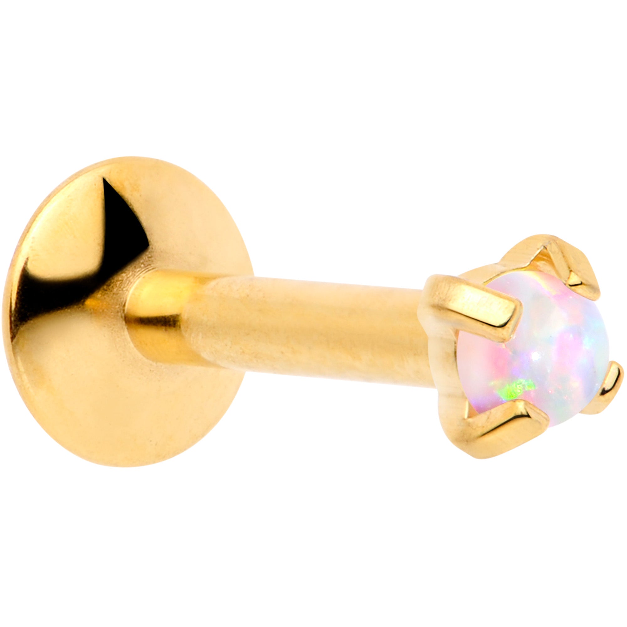 16G 1/4 2mm Syn Opal Gold G23 Titanium Internal Thread Labret
