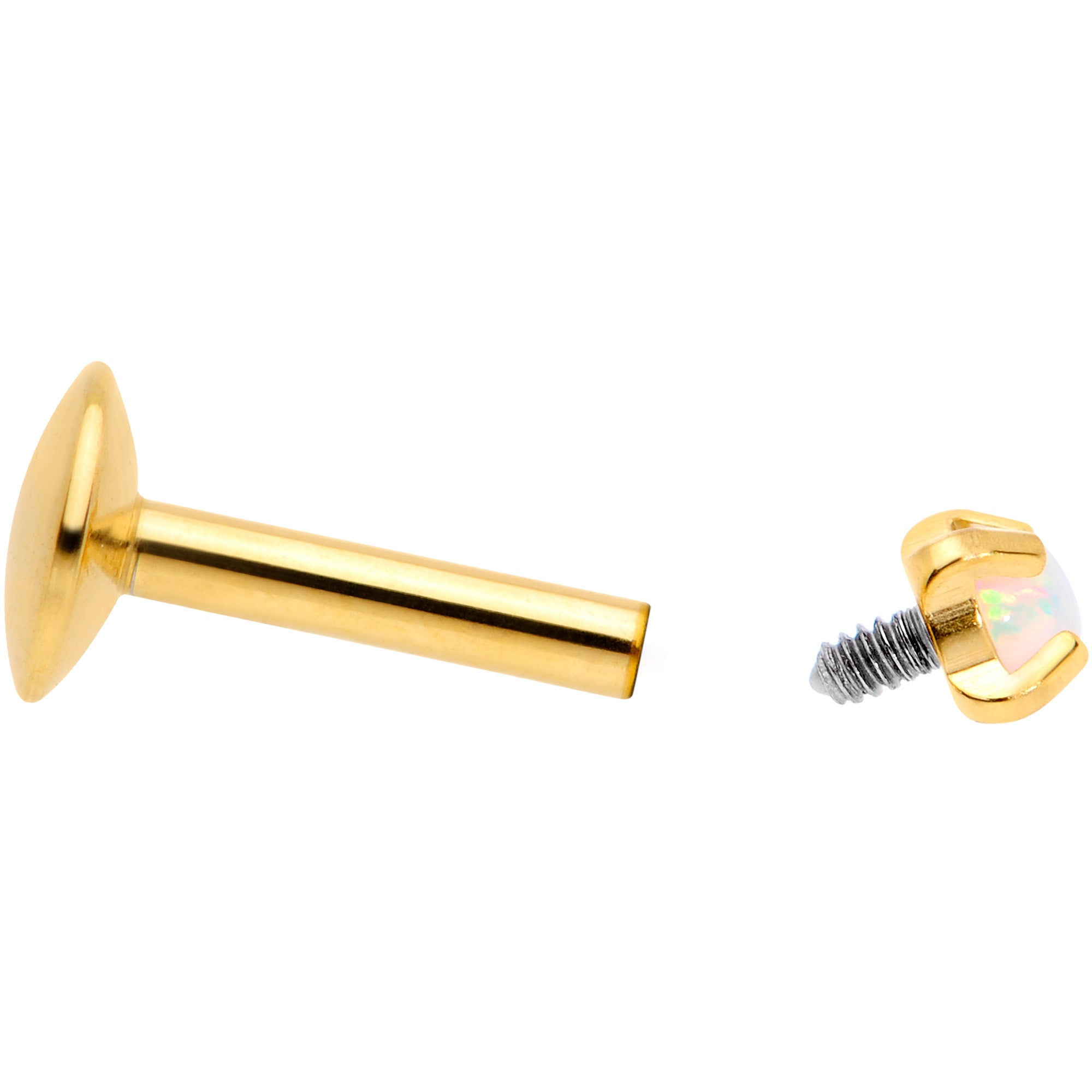 16G 1/4 2mm Syn Opal Gold G23 Titanium Internal Thread Labret