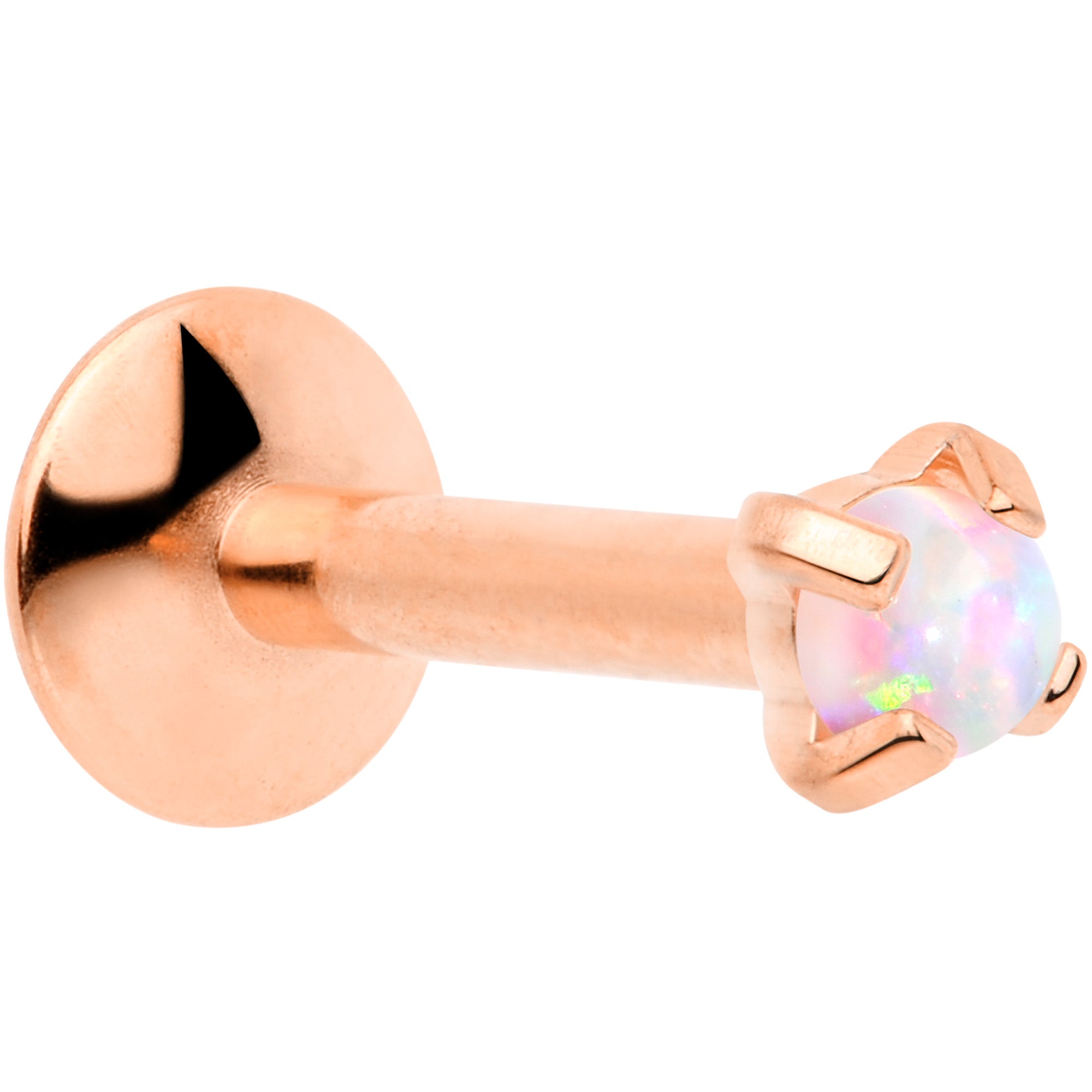 16G 1/4 2mm Syn Opal Rose Gold G23 Titanium Internal Thread Labret