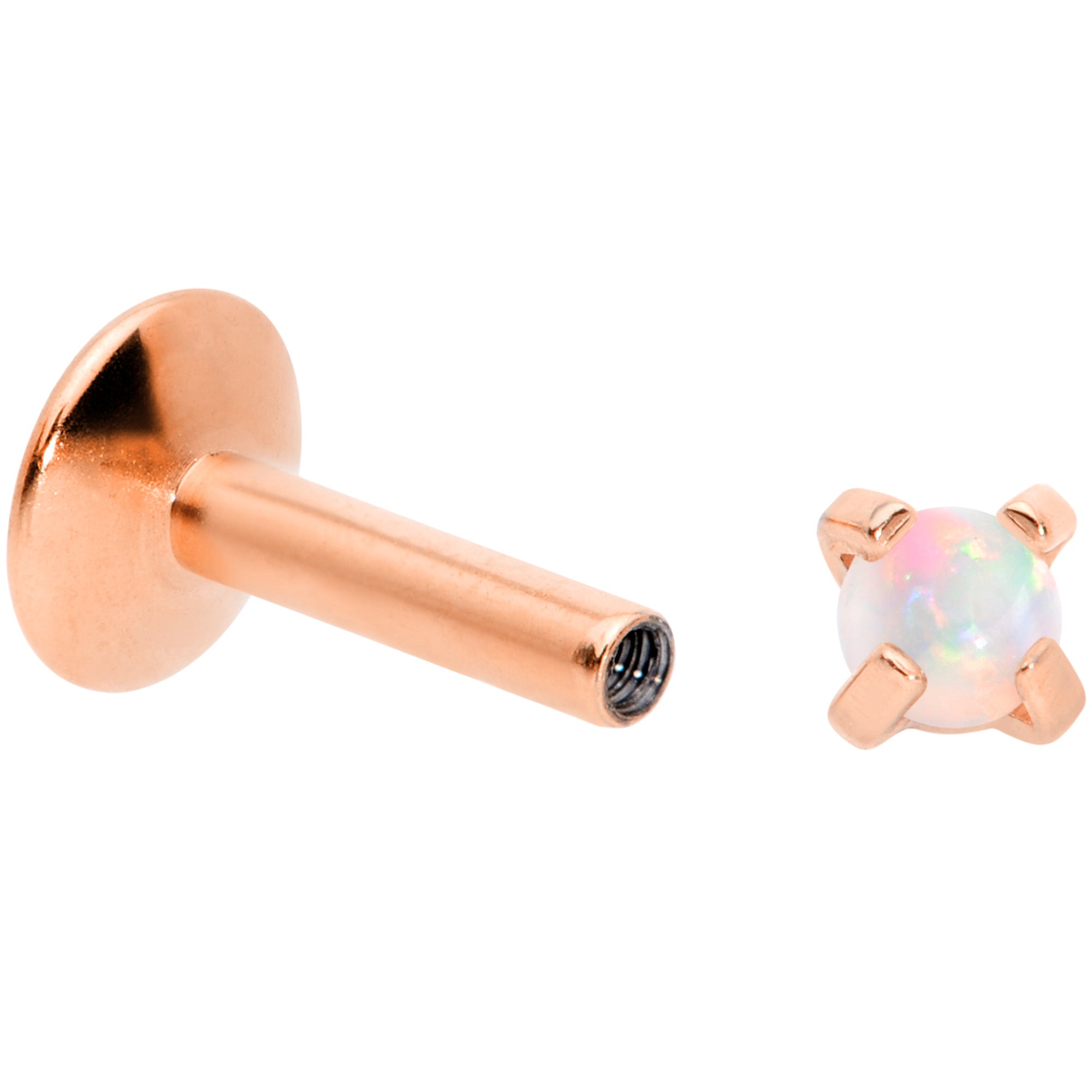 16G 1/4 2mm Syn Opal Rose Gold G23 Titanium Internal Thread Labret