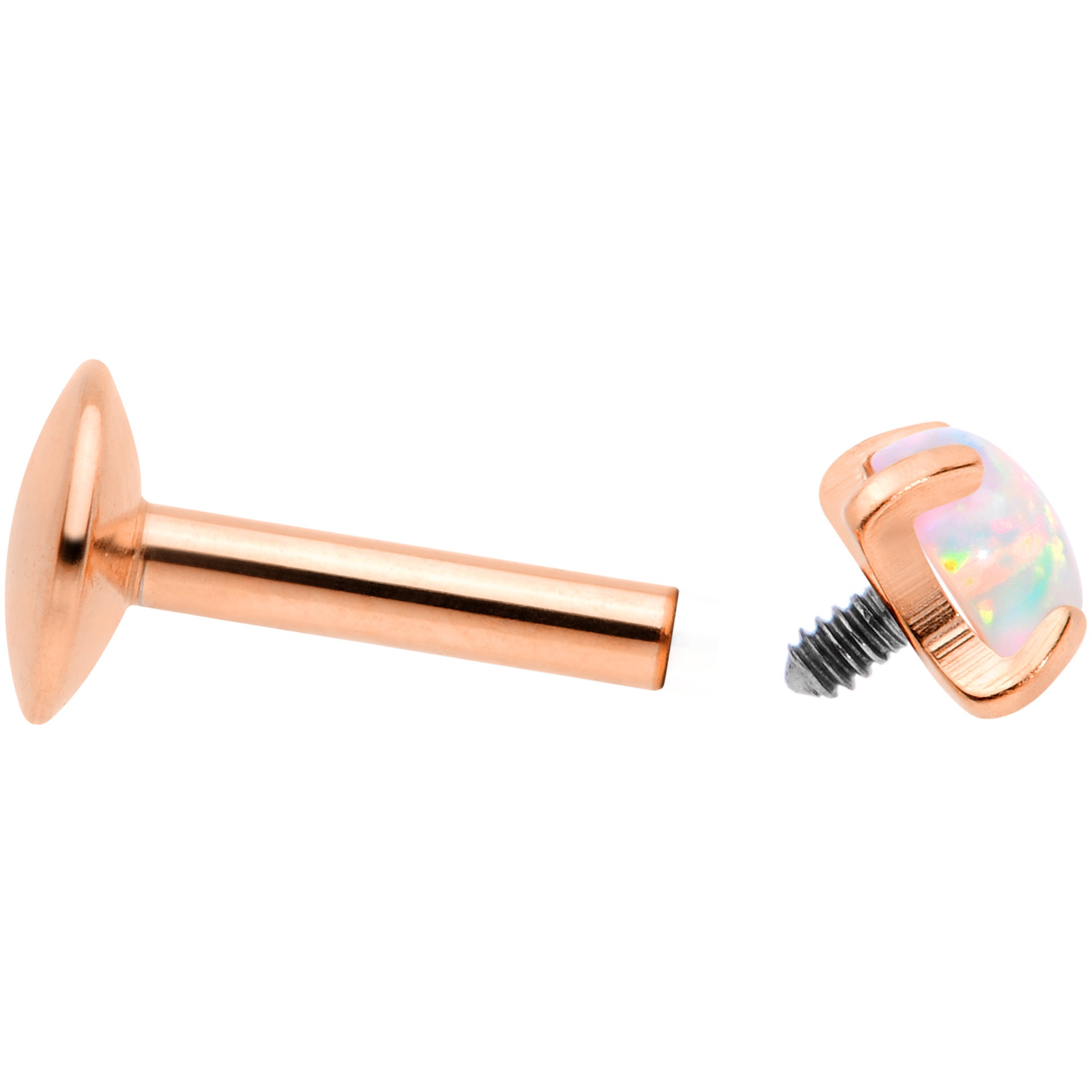 16G 1/4 3mm Syn Opal Rose Gold G23 Titanium Internal Thread Labret