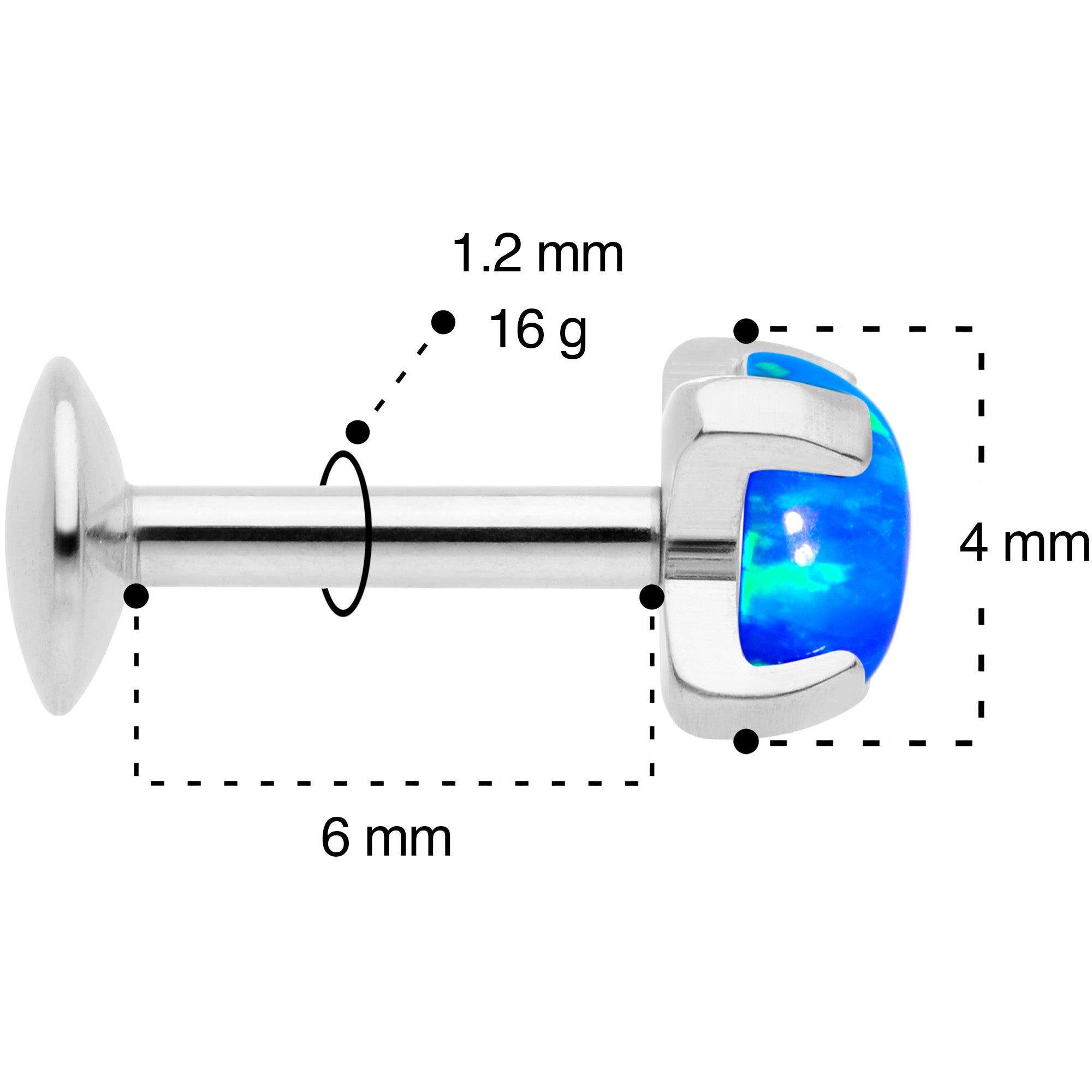 16G 1/4 4mm Blue Syn Opal G23 Titanium Internal Thread Labret
