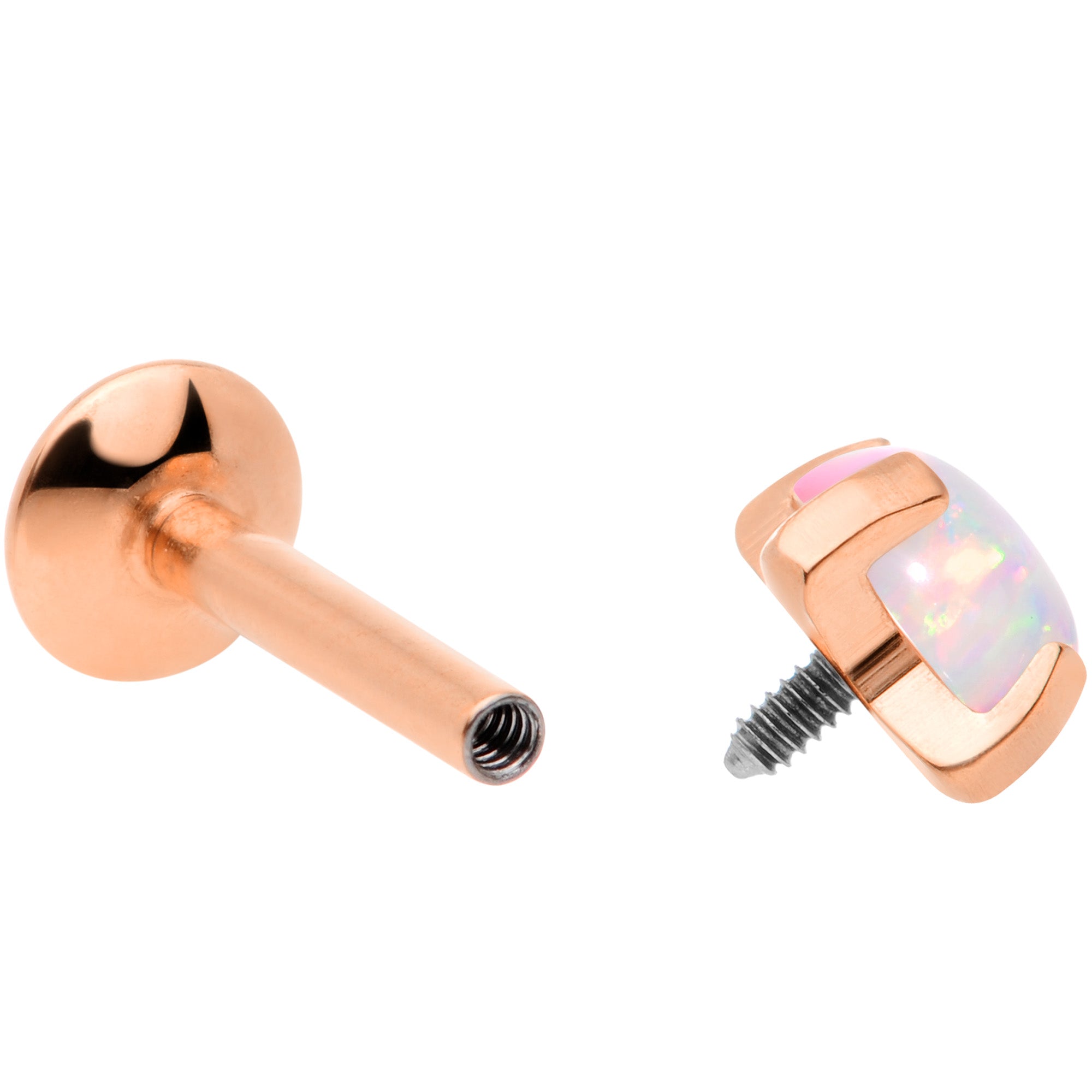 16G 1/4 4mm Syn Opal Rose Gold G23 Titanium Internal Thread Labret