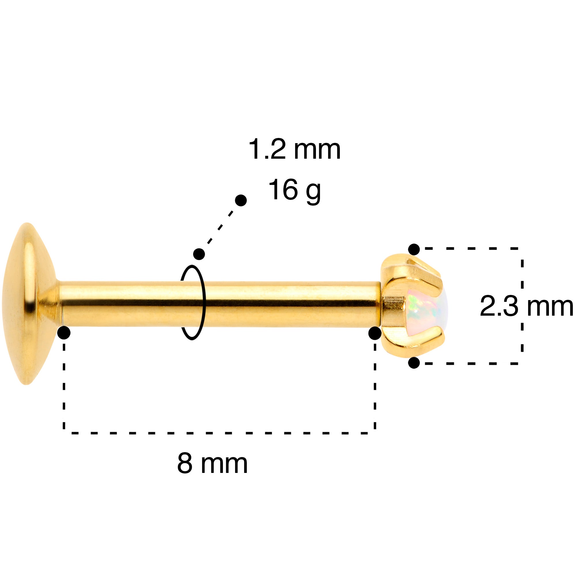 16G 5/16 2mm Syn Opal Gold G23 Titanium Internal Thread Labret