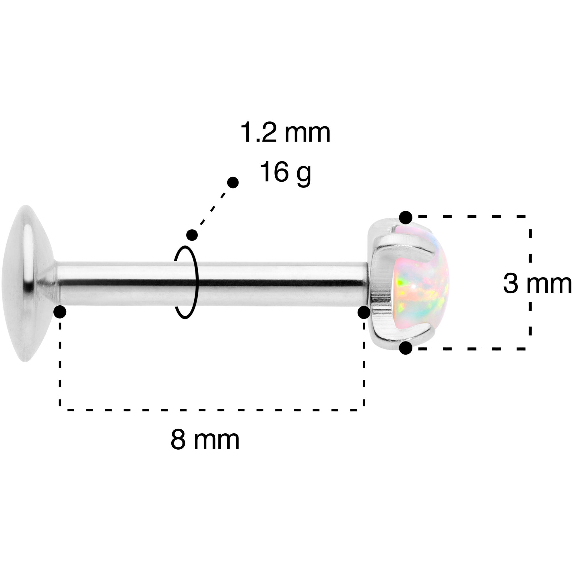 16G 5/16 3mm White Syn Opal G23 Titanium Internal Thread Labret