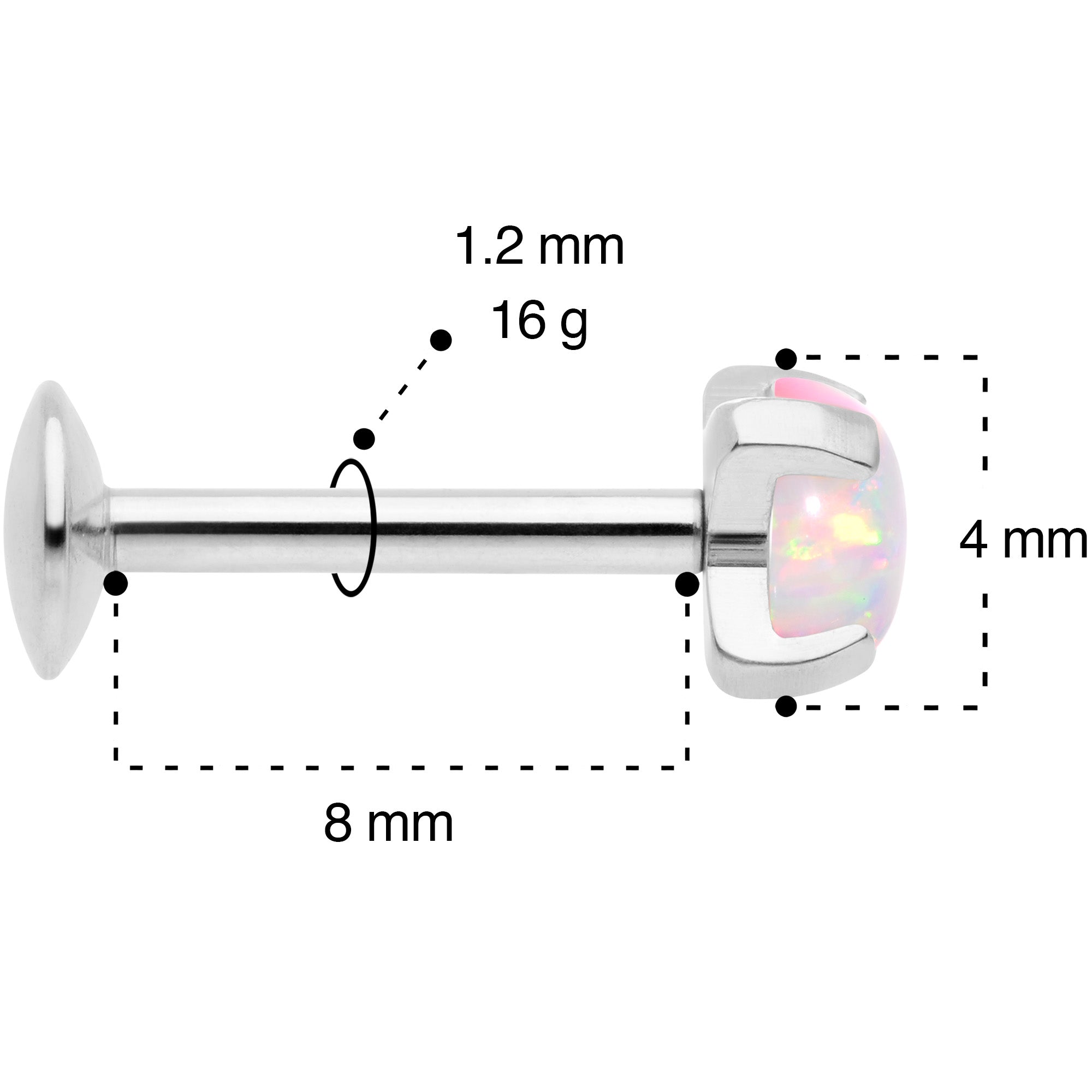 16G 5/16 4mm White Syn Opal G23 Titanium Internal Thread Labret