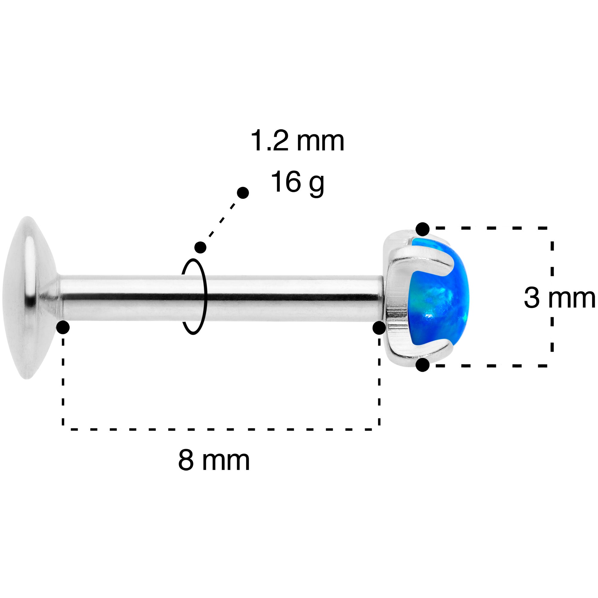 16G 5/16 3mm Blue Syn Opal G23 Titanium Internal Thread Labret