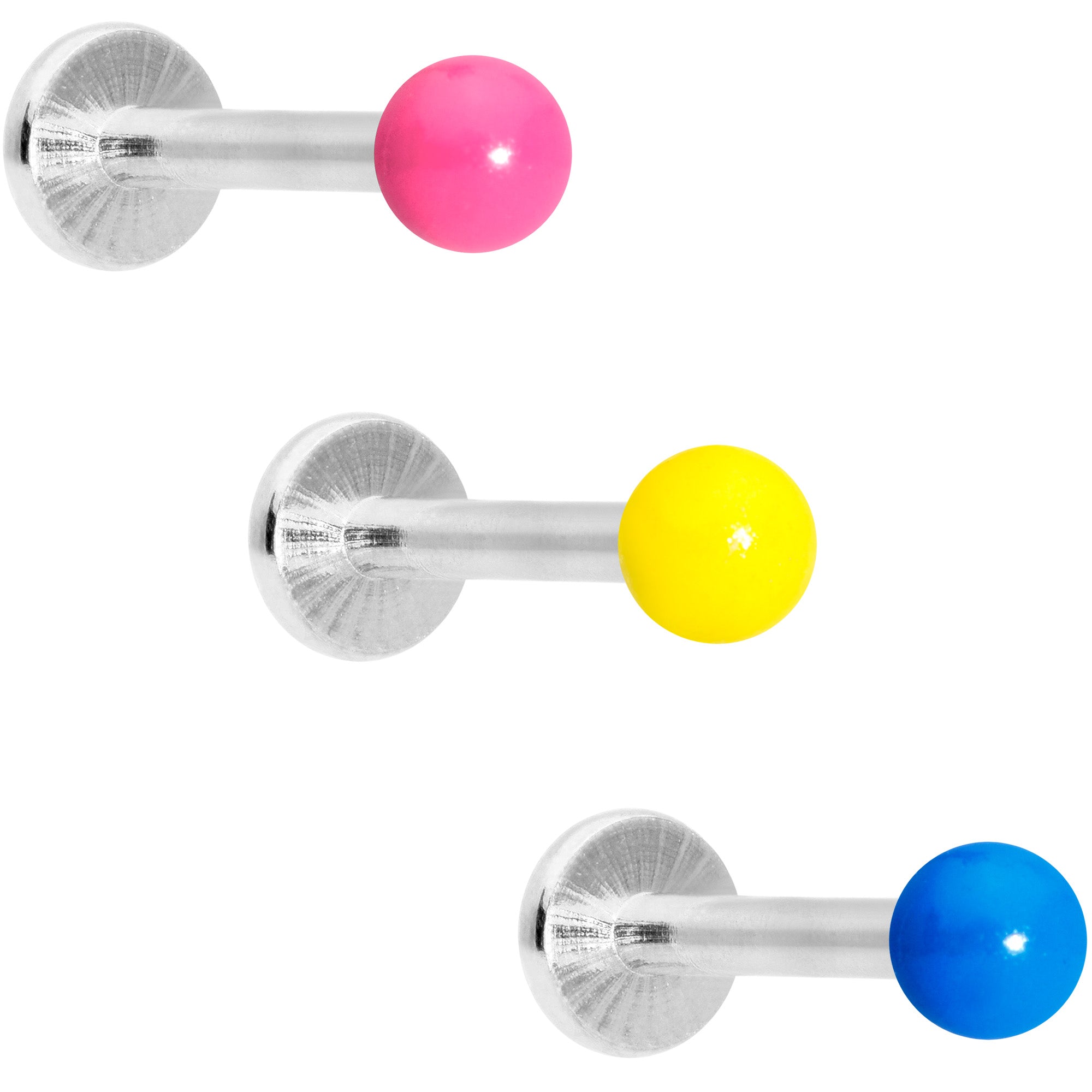 16G 5/16 Blue Pink Yellow Glow Ball Labret Set of 3