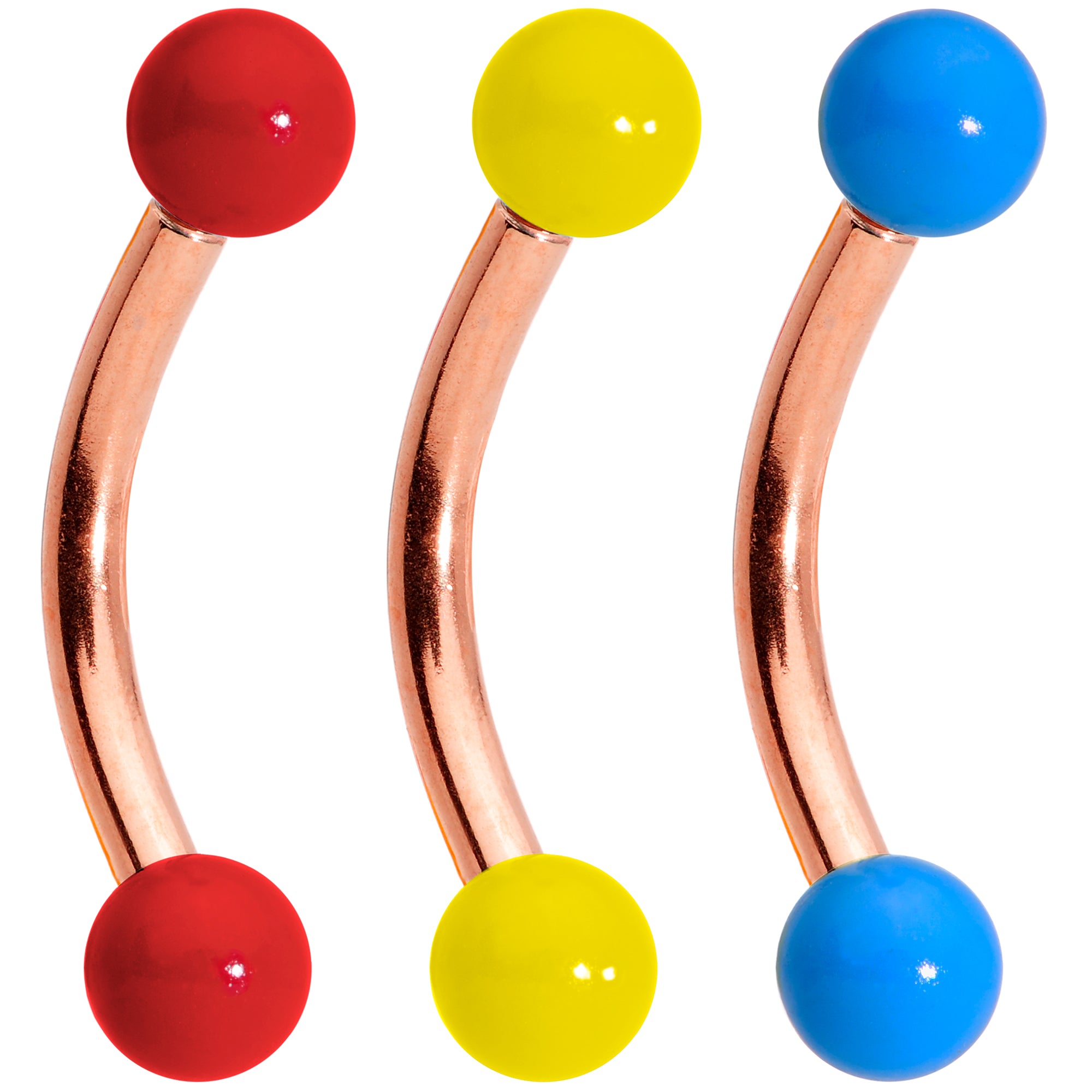 16G 5/16 Red Yellow Glow Rose Gold Tone Curved Barbell Set of 3