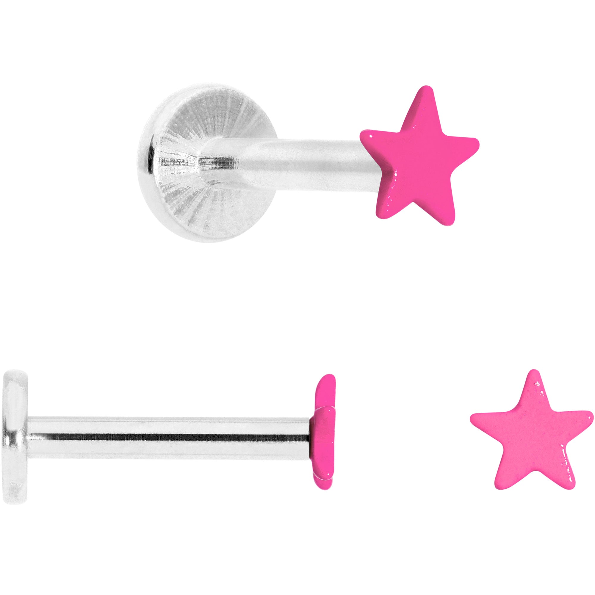 16G 5/16 Pink Glow Star Heart Labret Set of 3