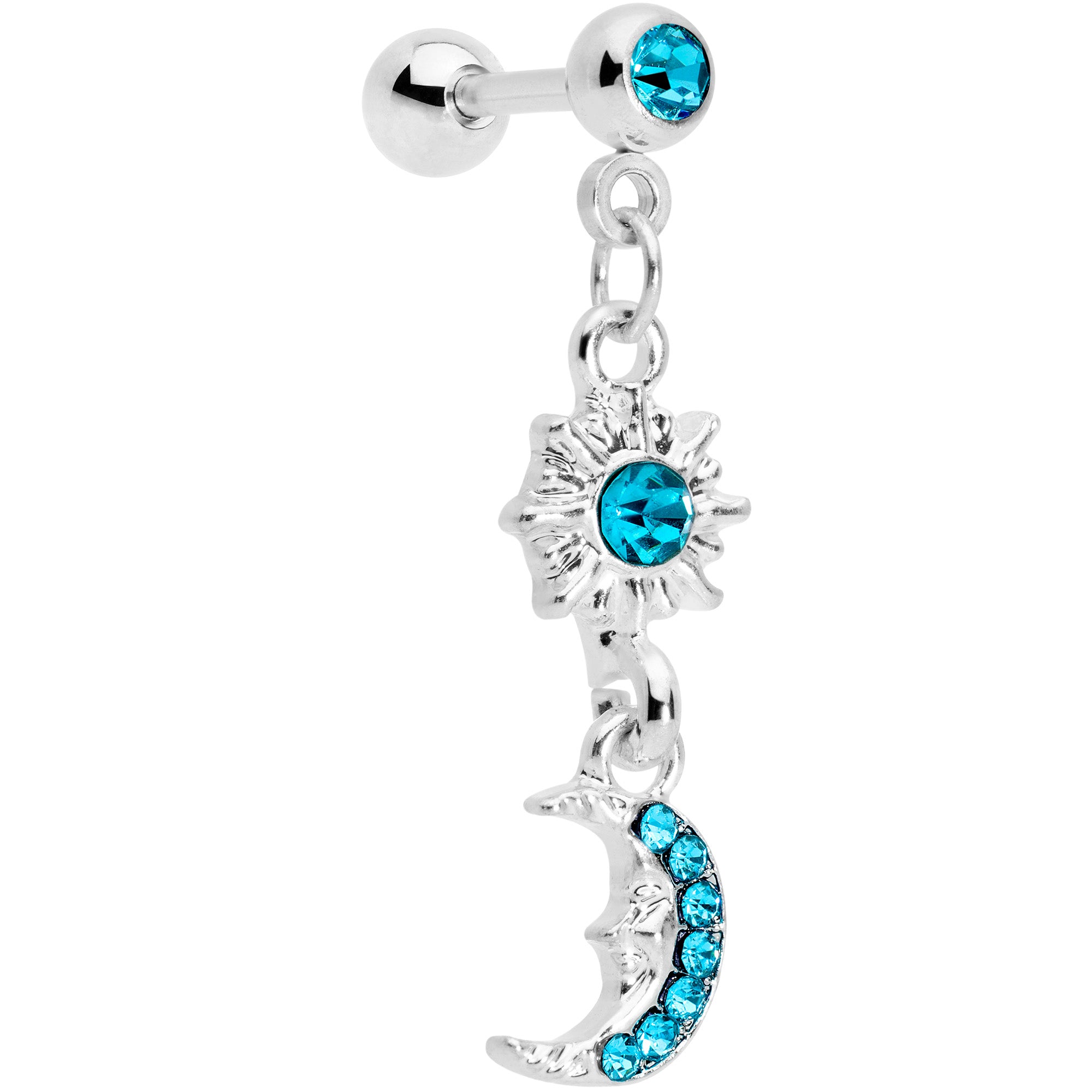 16G 1/4 Aqua Gem Moon Dangle Cartilage Tragus