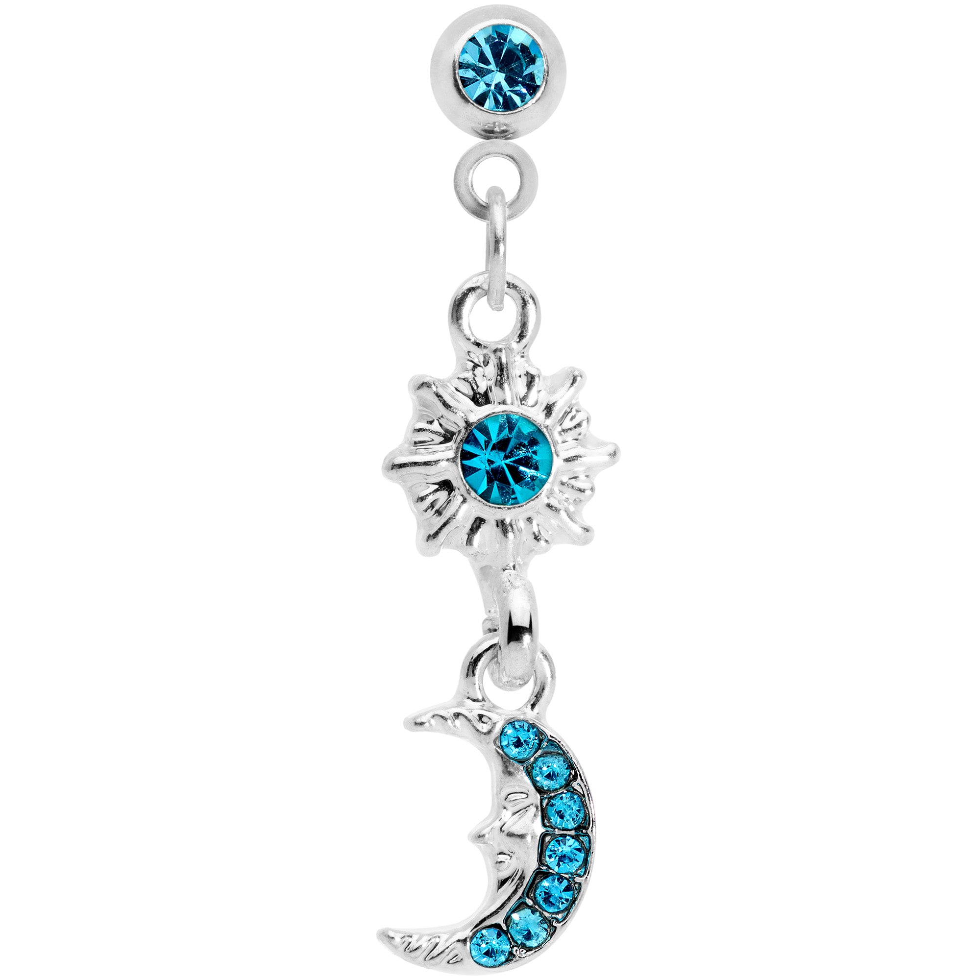 16G 1/4 Aqua Gem Moon Dangle Cartilage Tragus