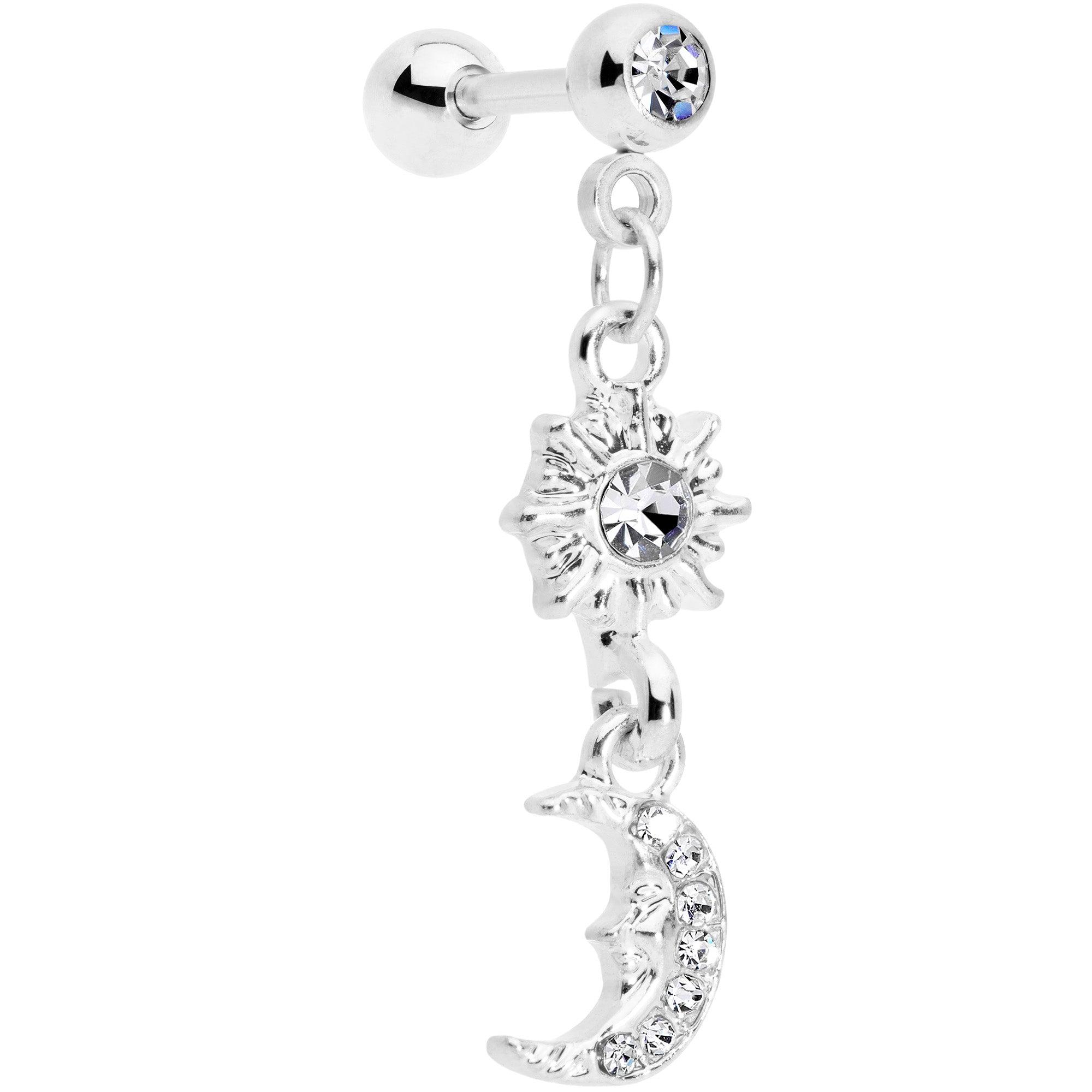 16G 1/4 Clear Gem Moon Dangle Cartilage Tragus