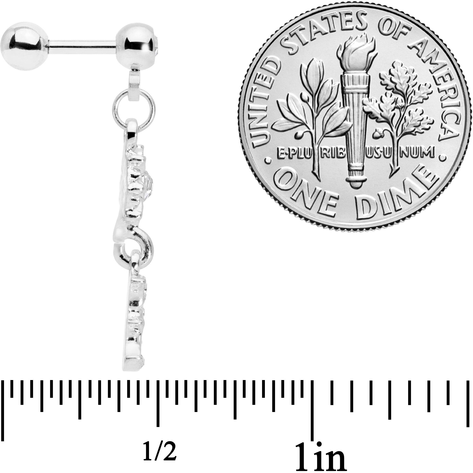 16G 1/4 Clear Gem Moon Dangle Cartilage Tragus