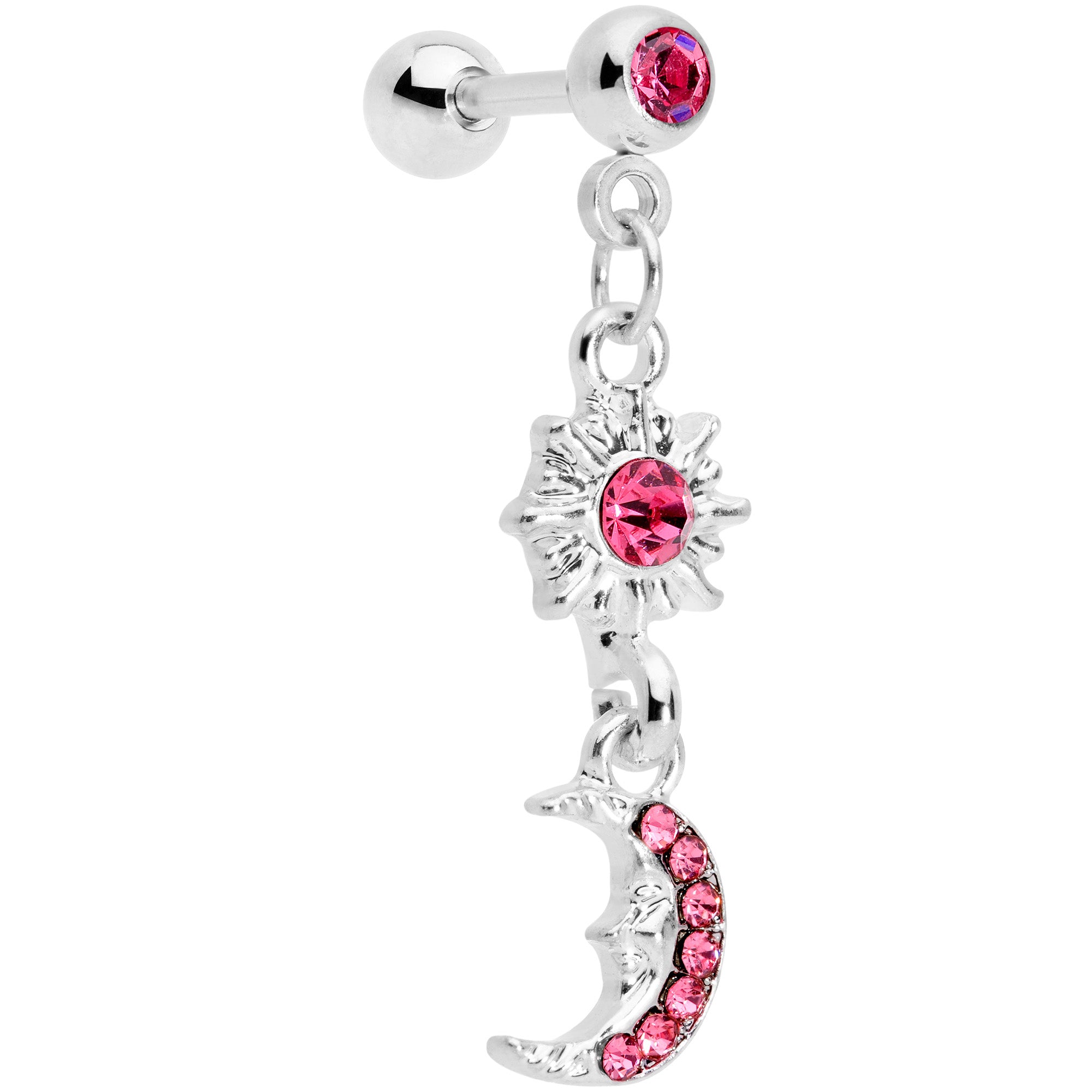 16G 1/4 Pink Gem Moon Dangle Cartilage Tragus