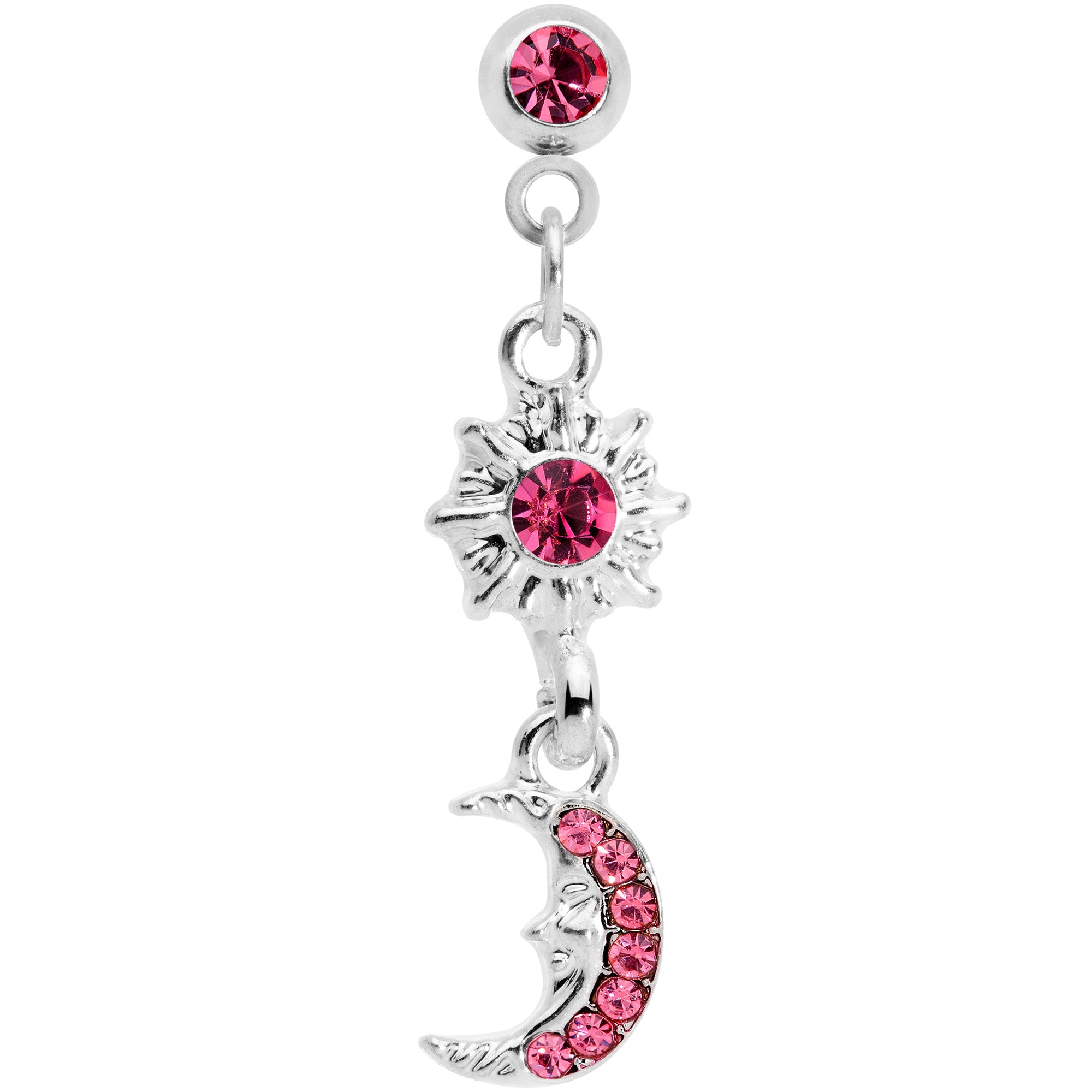 16G 1/4 Pink Gem Moon Dangle Cartilage Tragus