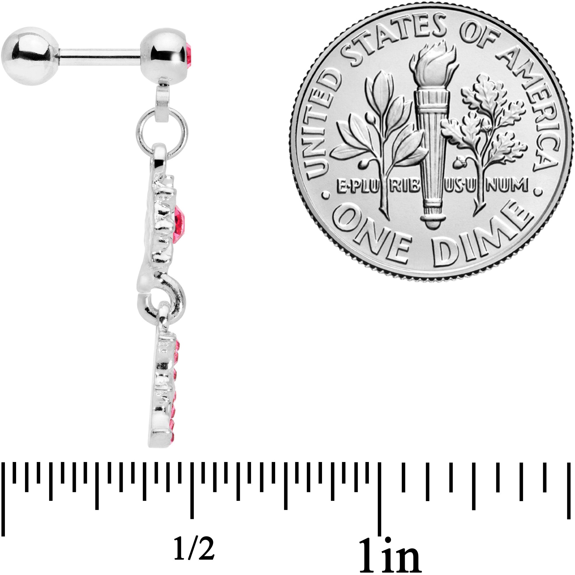 16G 1/4 Pink Gem Moon Dangle Cartilage Tragus