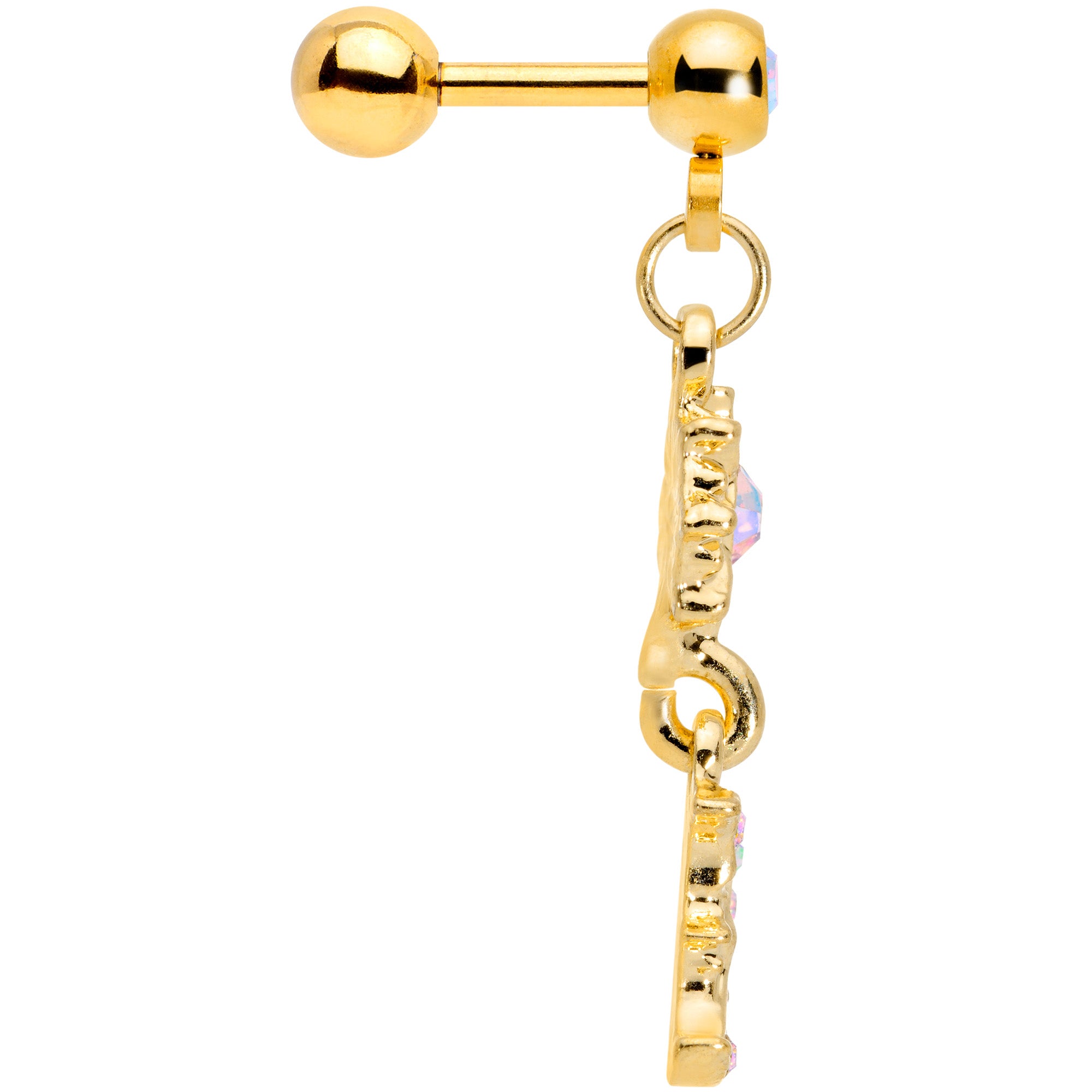 16G 1/4 Aurora Gem Gold Tone Moon Dangle Cartilage Tragus