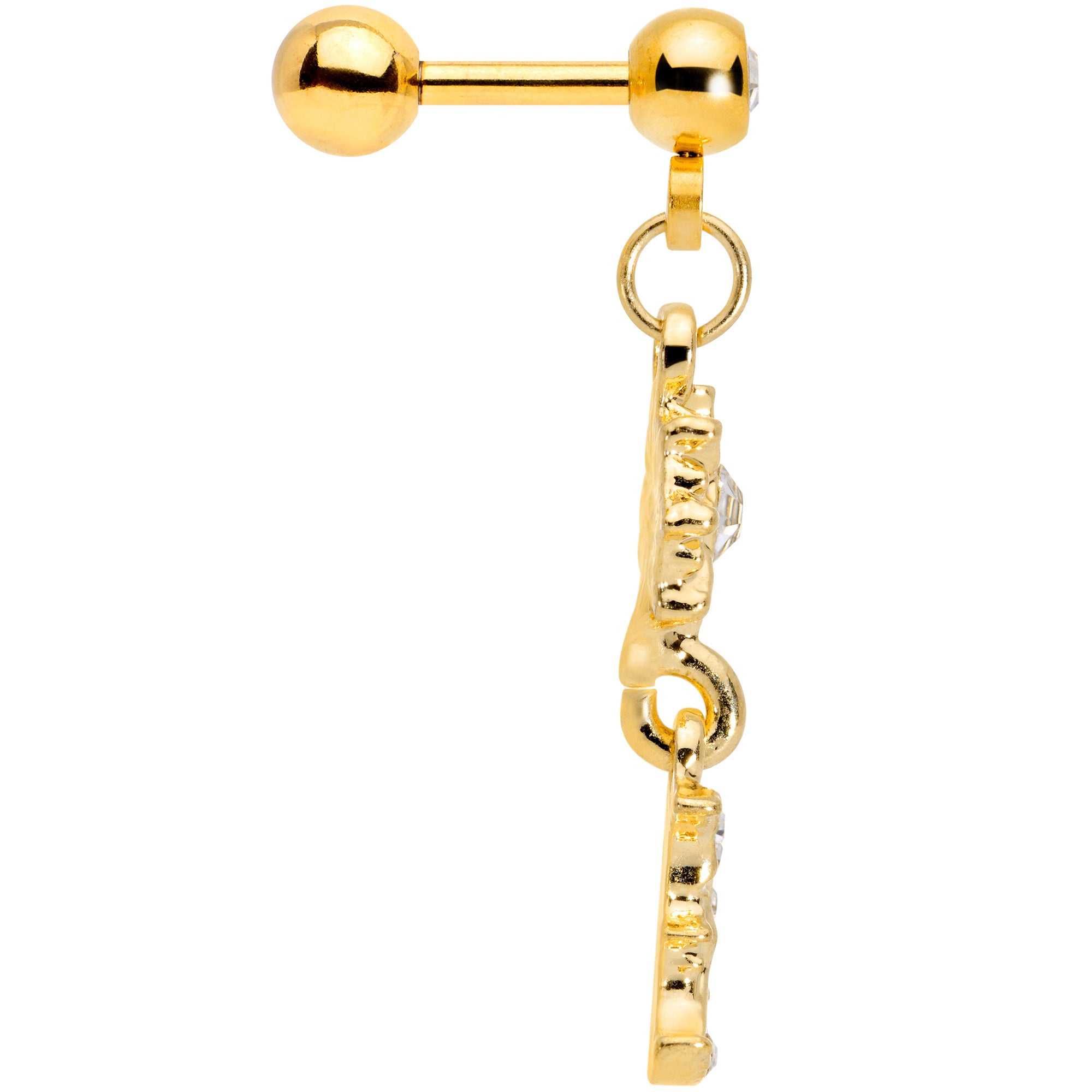 16G 1/4 Clear Gem Gold Tone Moon Dangle Cartilage Tragus