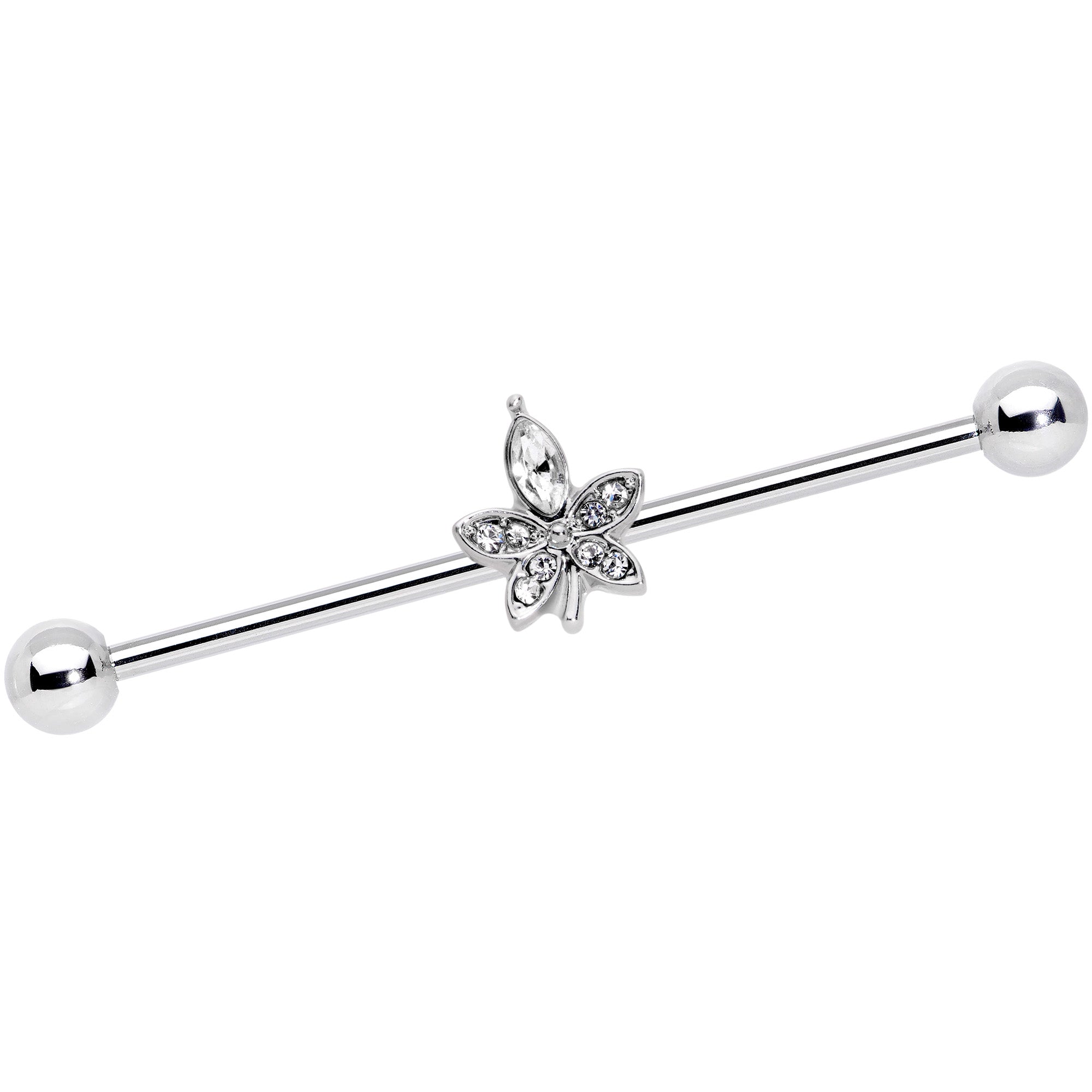14G Clear Gem Beautiful Flower Industrial Barbell 38mm