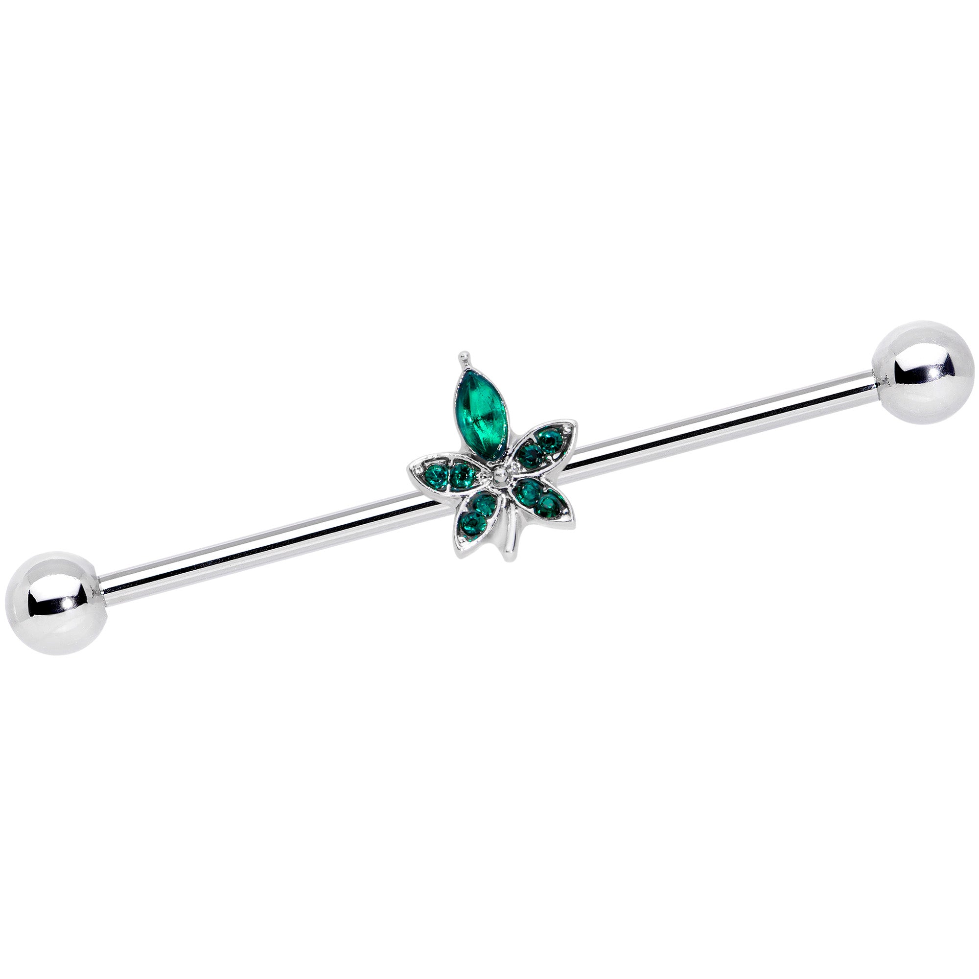 14G Green Gem Beautiful Flower Industrial Barbell 38mm