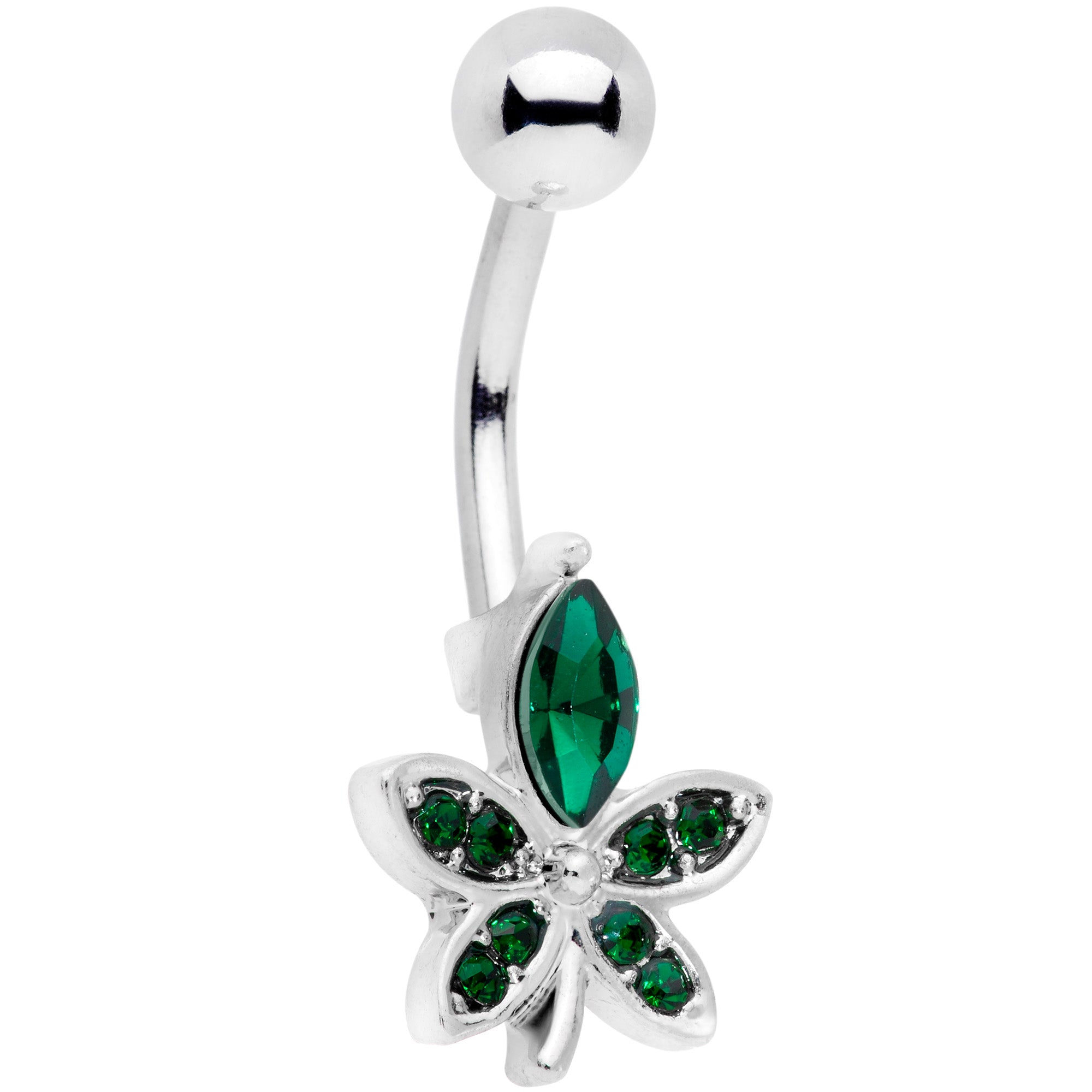 Green Gem Beautiful Flower Belly Ring