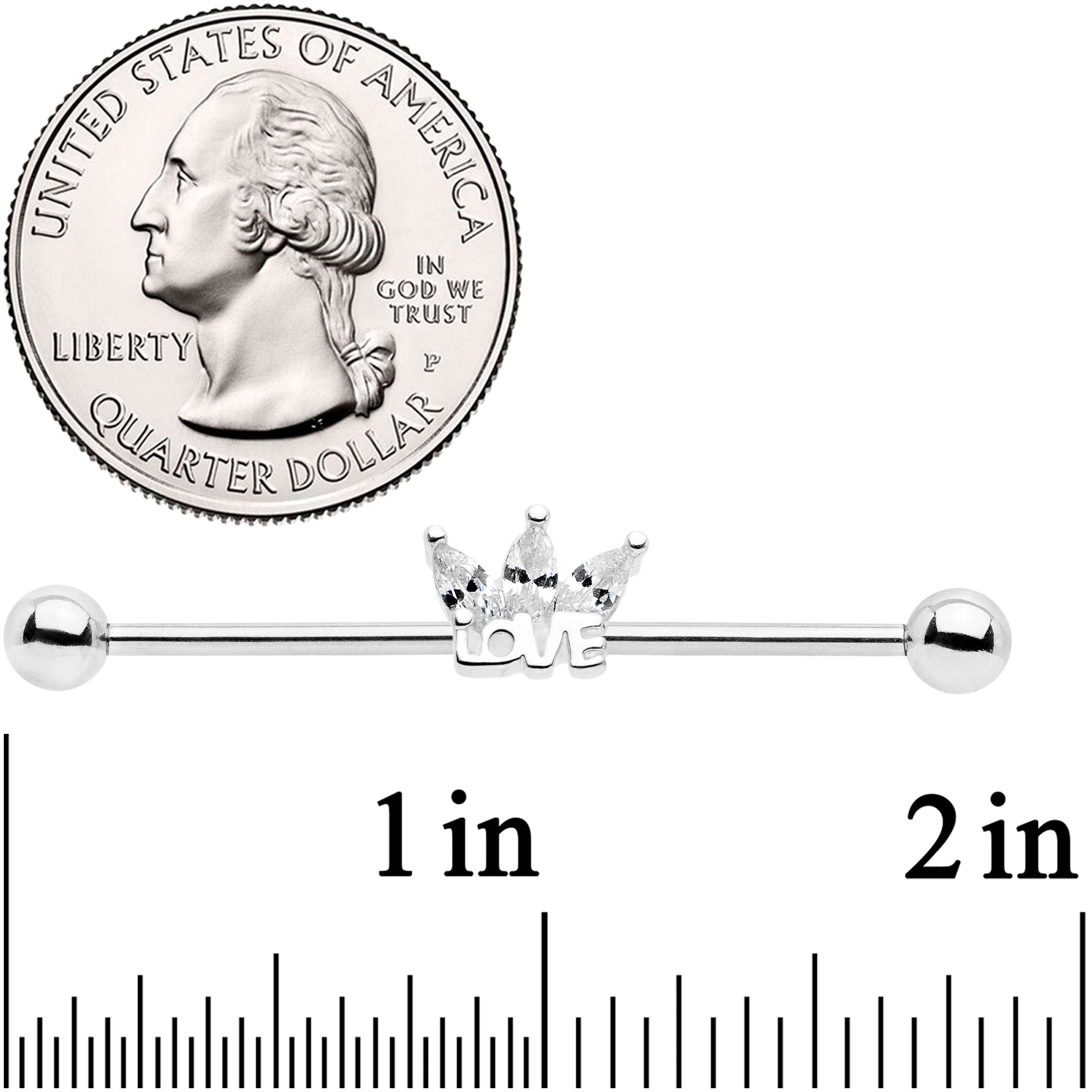 14G Clear Gem Crown of Love Industrial Barbell 38mm