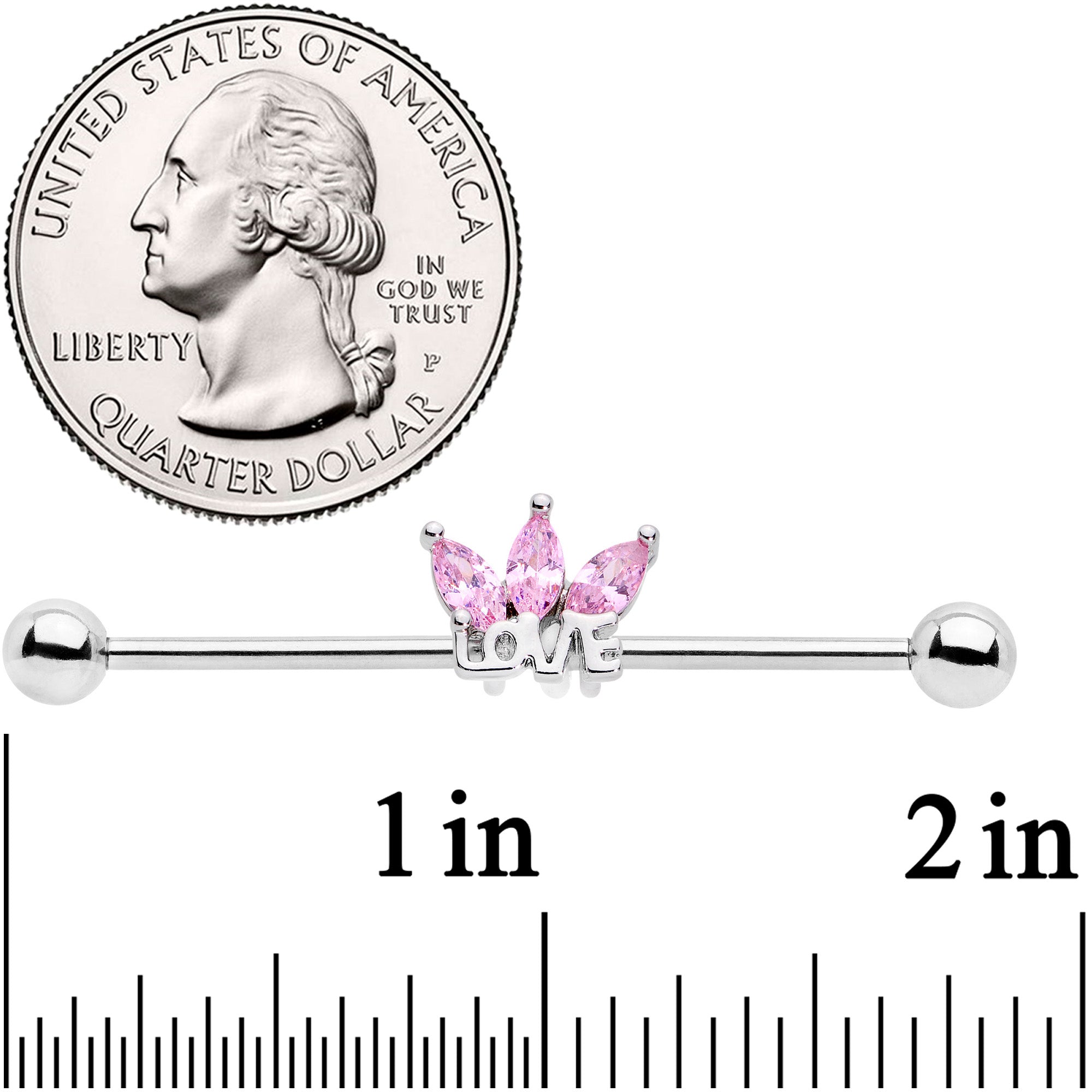 14G Pink Gem Crown of Love Industrial Barbell 38mm