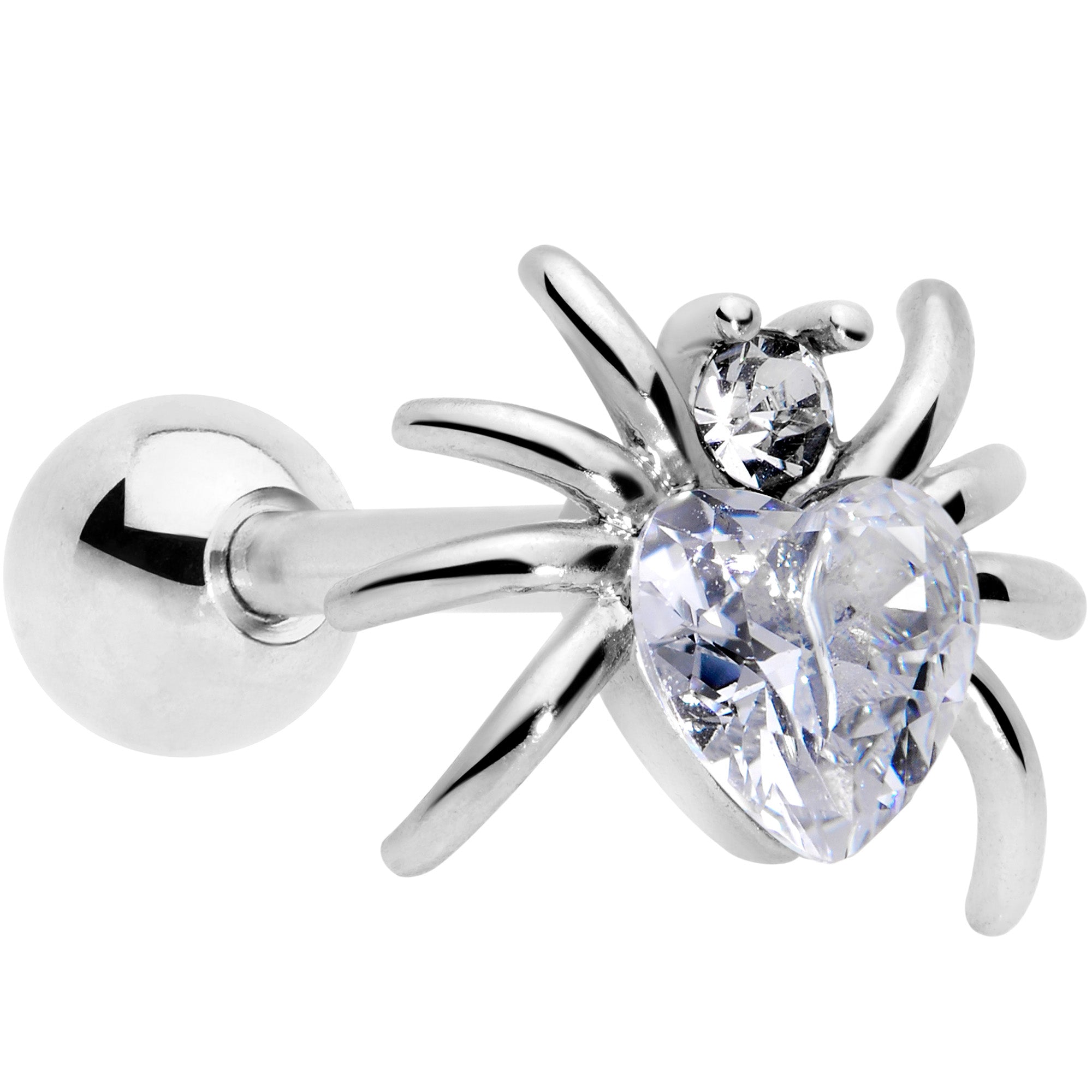 16G 1/4 Clear Gem Heart Spider Cartilage Tragus