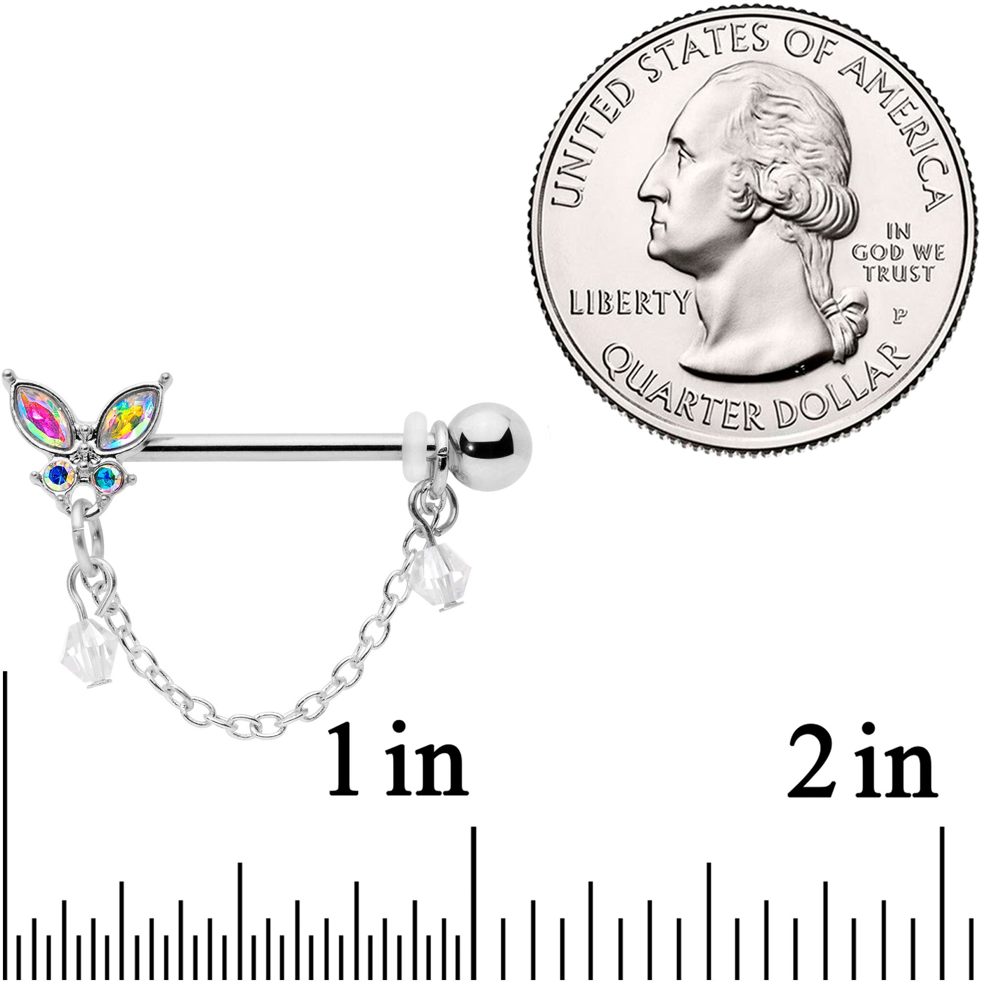 14G 5/8 Aurora Gem Butterfly Dangle Nipple Ring Set